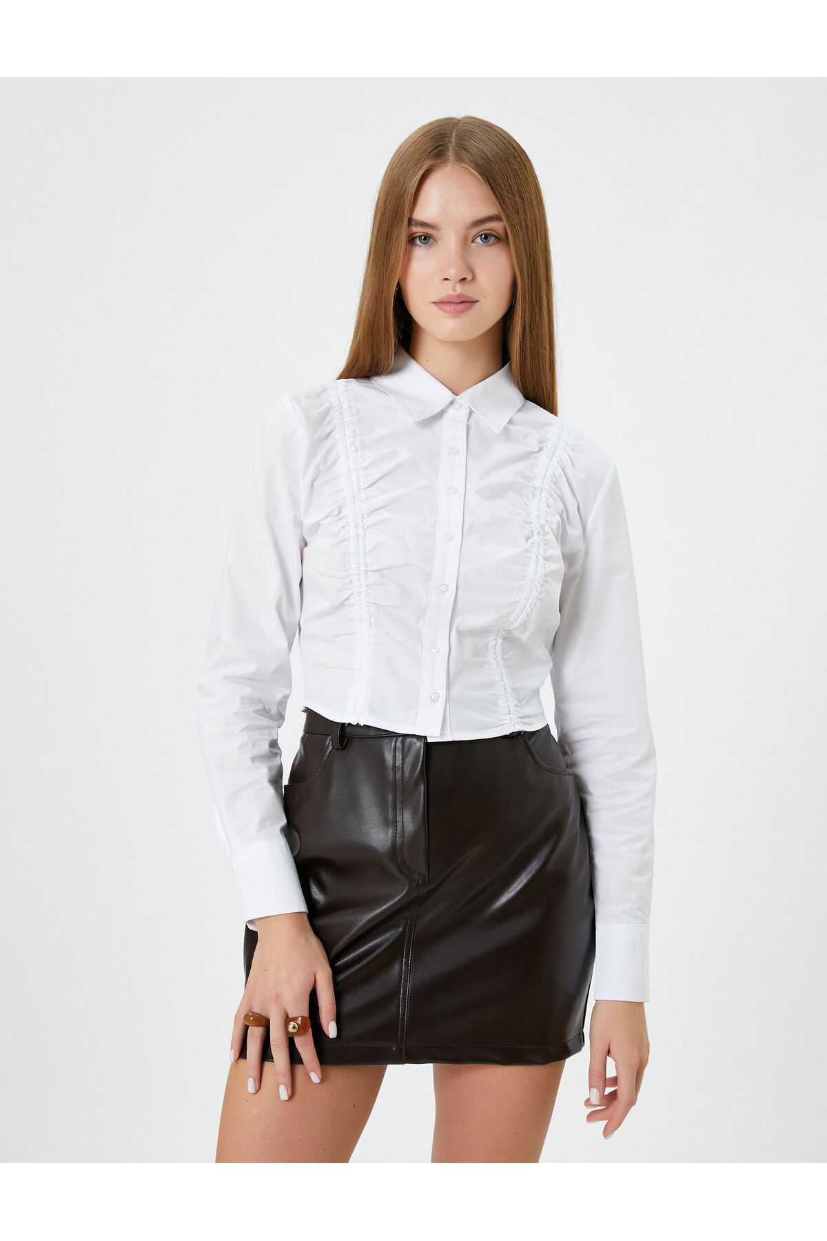 پیراهن Crop آستین بلند پشت گیپ با جزئیات پنبه