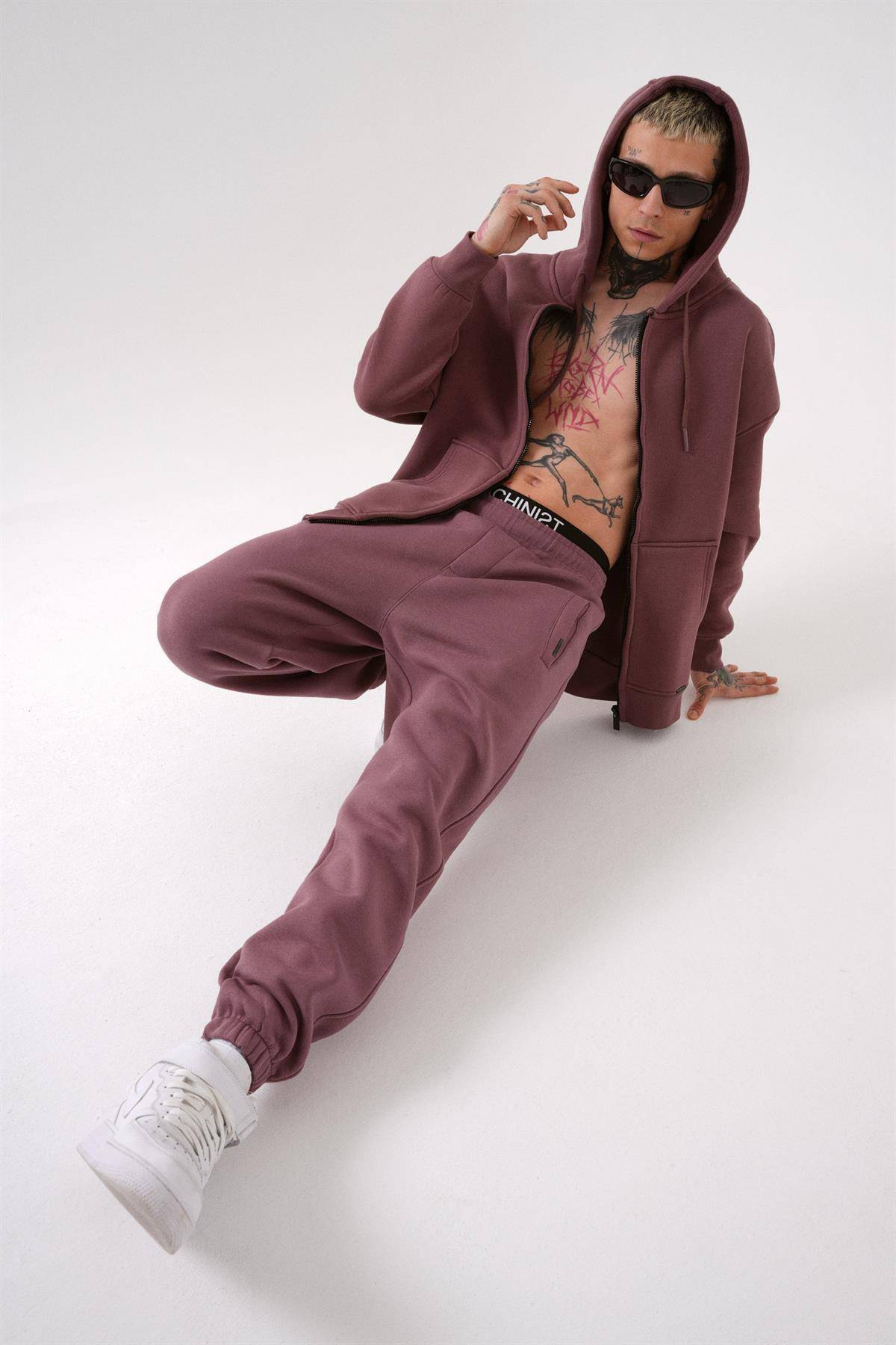 سویشرت ساده زیپ دار جیب دار یاسی یخی