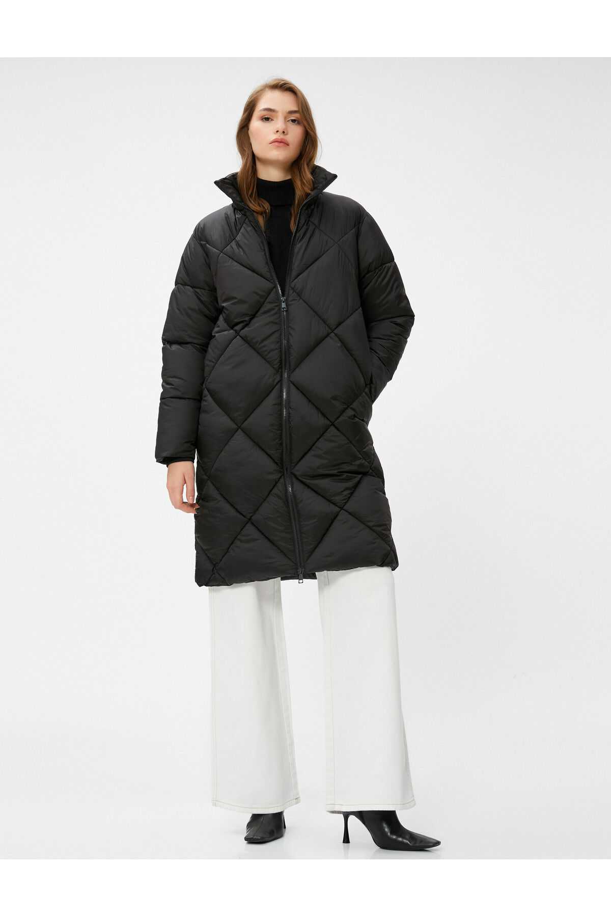 جیب یقه پایه ژاکت پفی زیپ دار