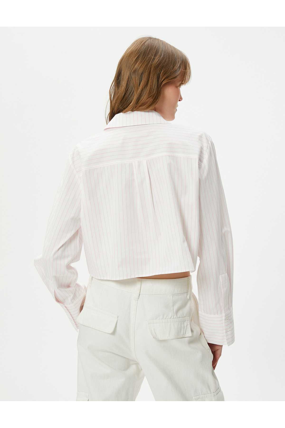 پیراهن کوتاه جیب آستین بلند یقه کلاسیک دکمه دار