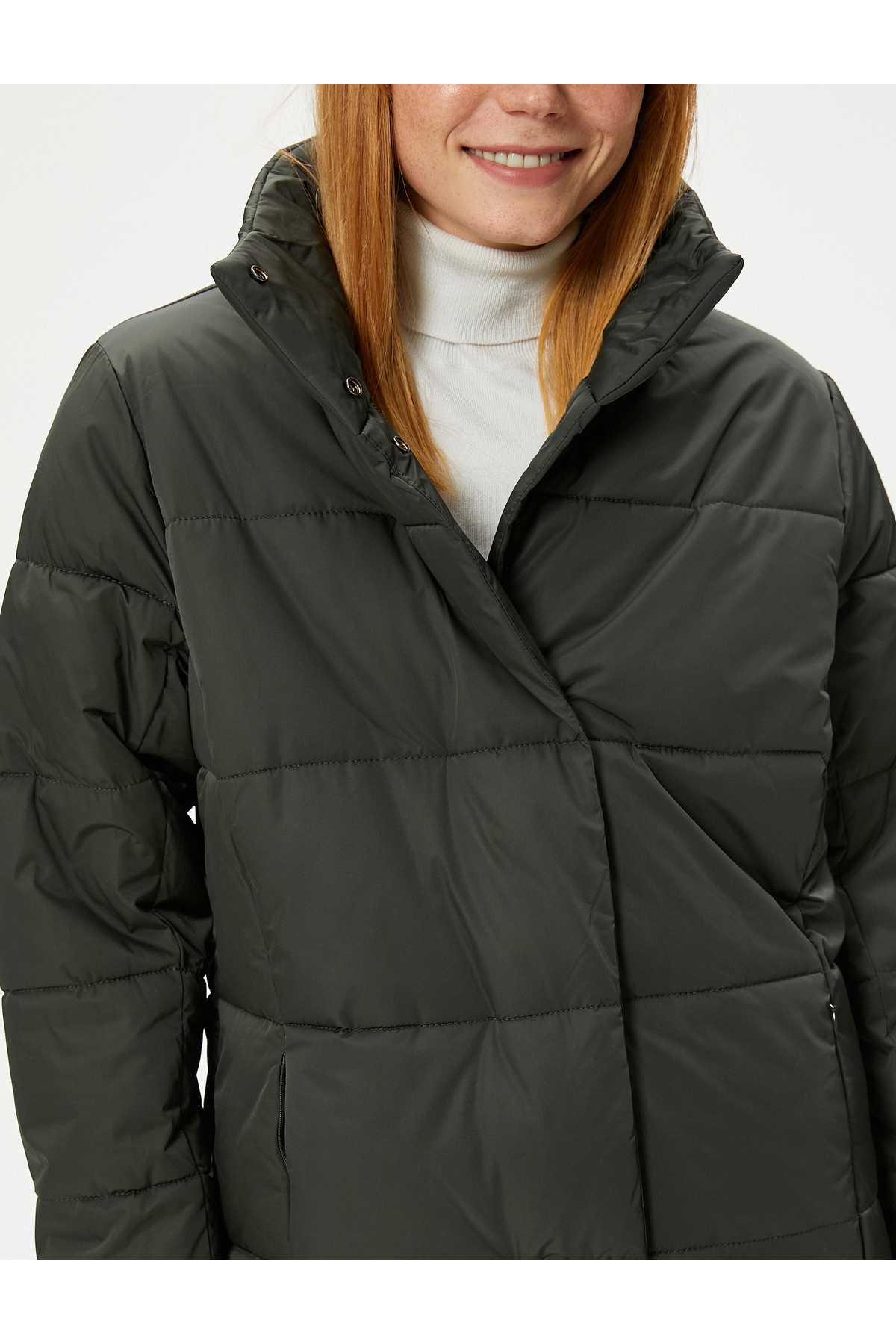 جیب های یقه بلند ژاکت پفی زیپ دار