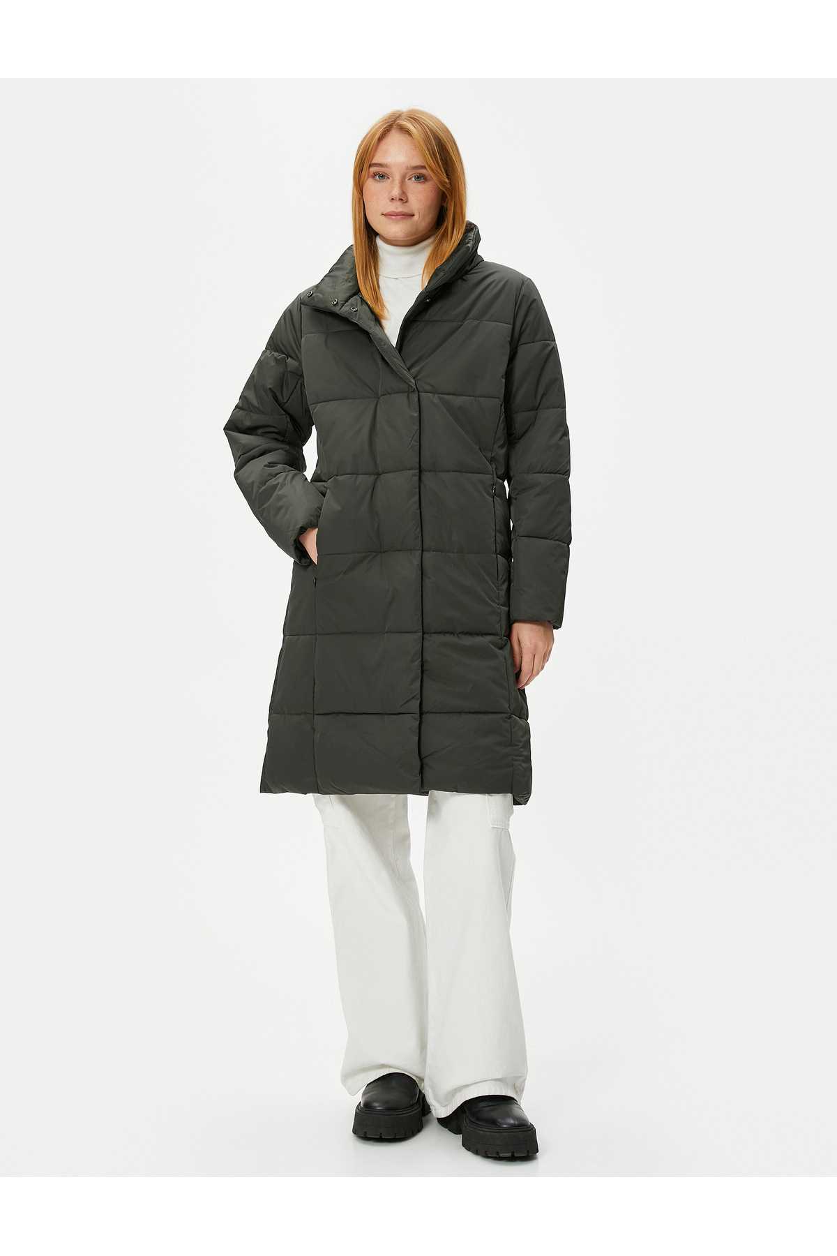 جیب های یقه بلند ژاکت پفی زیپ دار