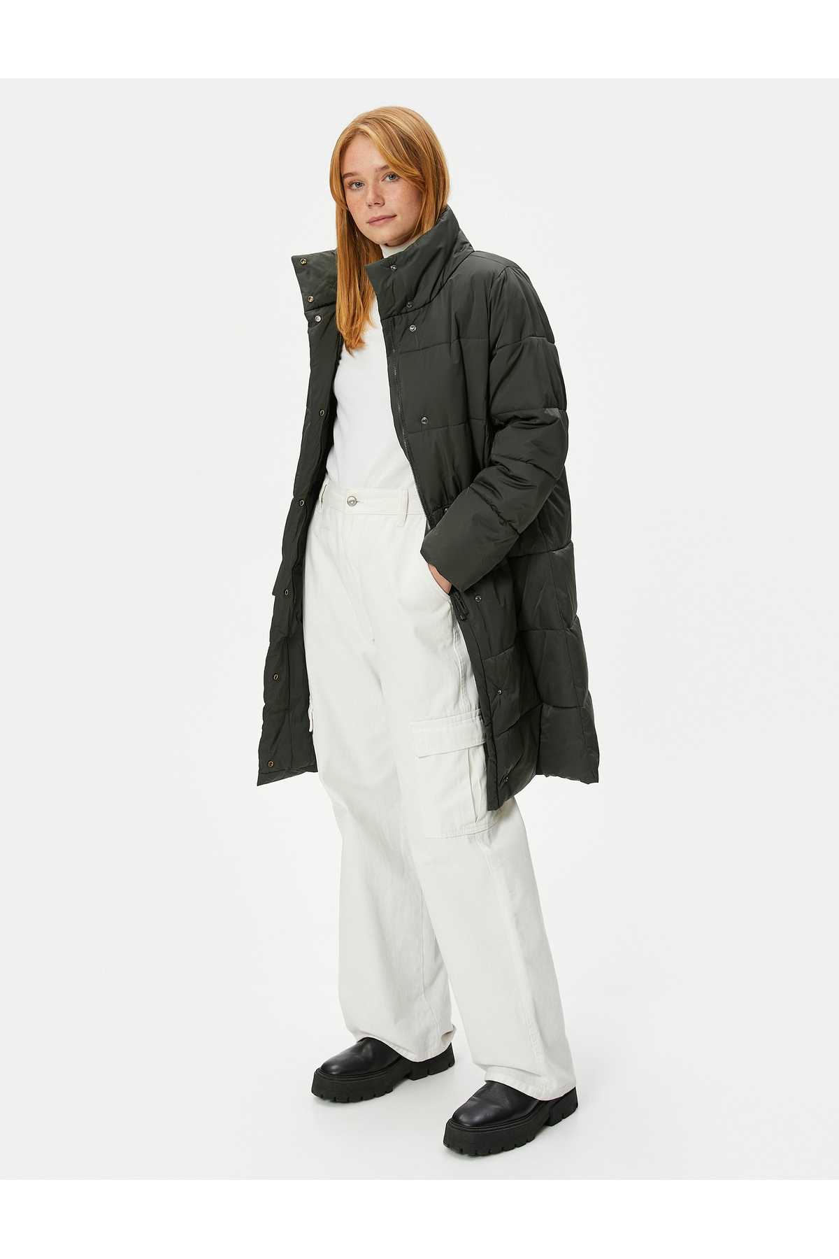 جیب های یقه بلند ژاکت پفی زیپ دار