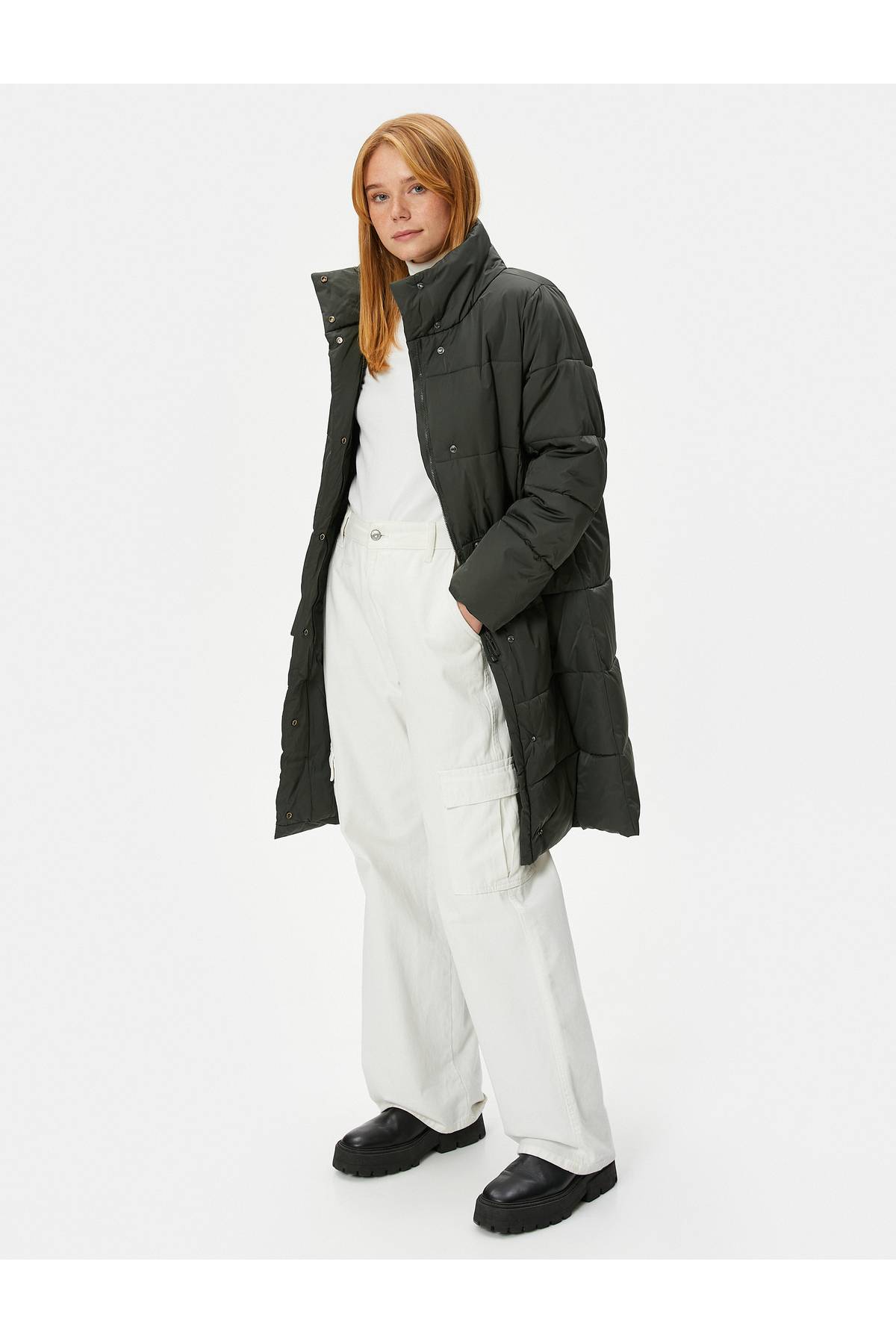 جیب های یقه بلند ژاکت پفی زیپ دار