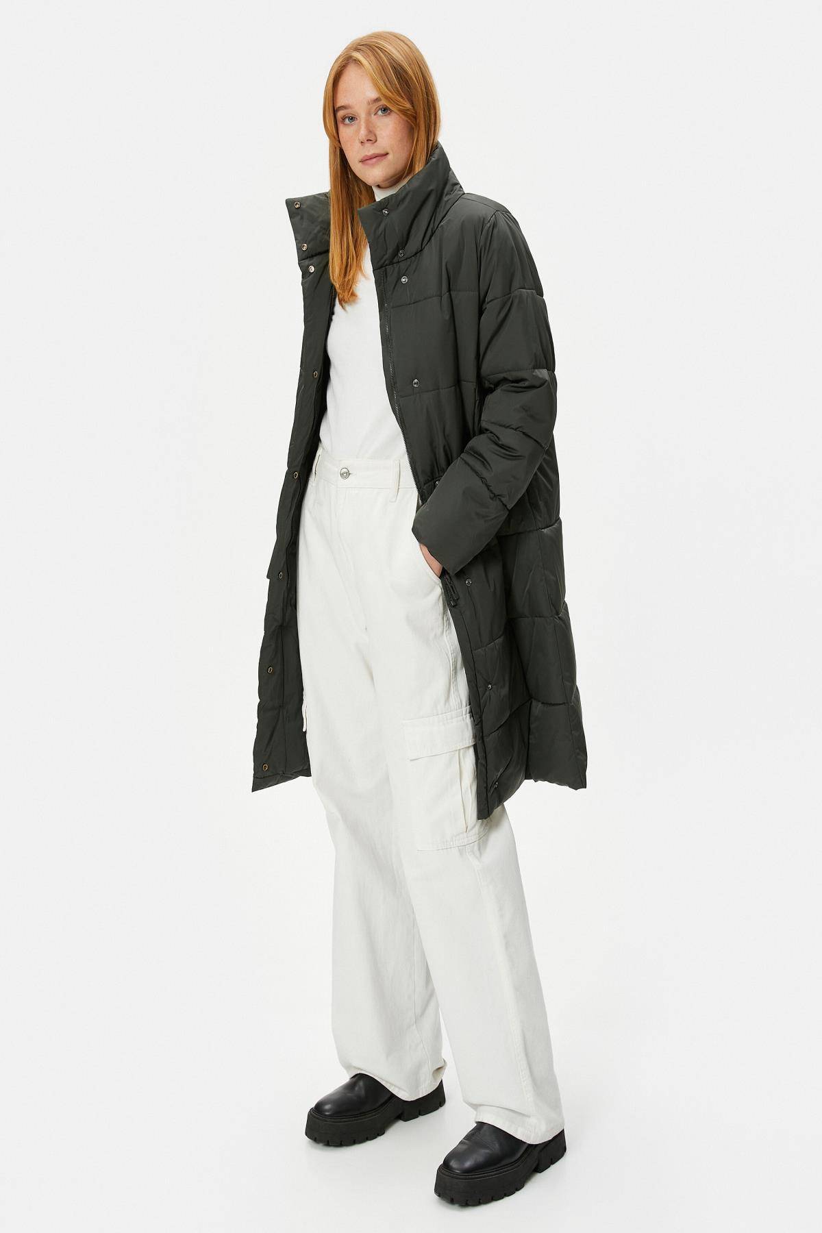 جیب های یقه بلند ژاکت پفی زیپ دار