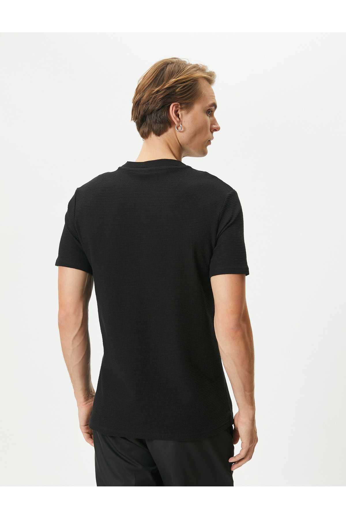 تیشرت پایه یقه گرد-آستین کوتاه نخی بافت دار