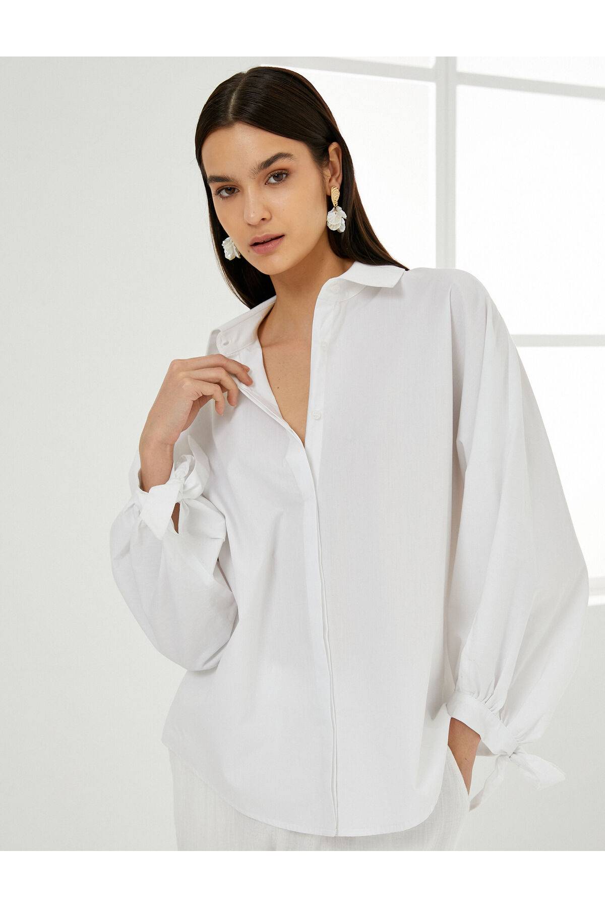 مچ پیراهن آستین بادکنکی با جزئیات نخی