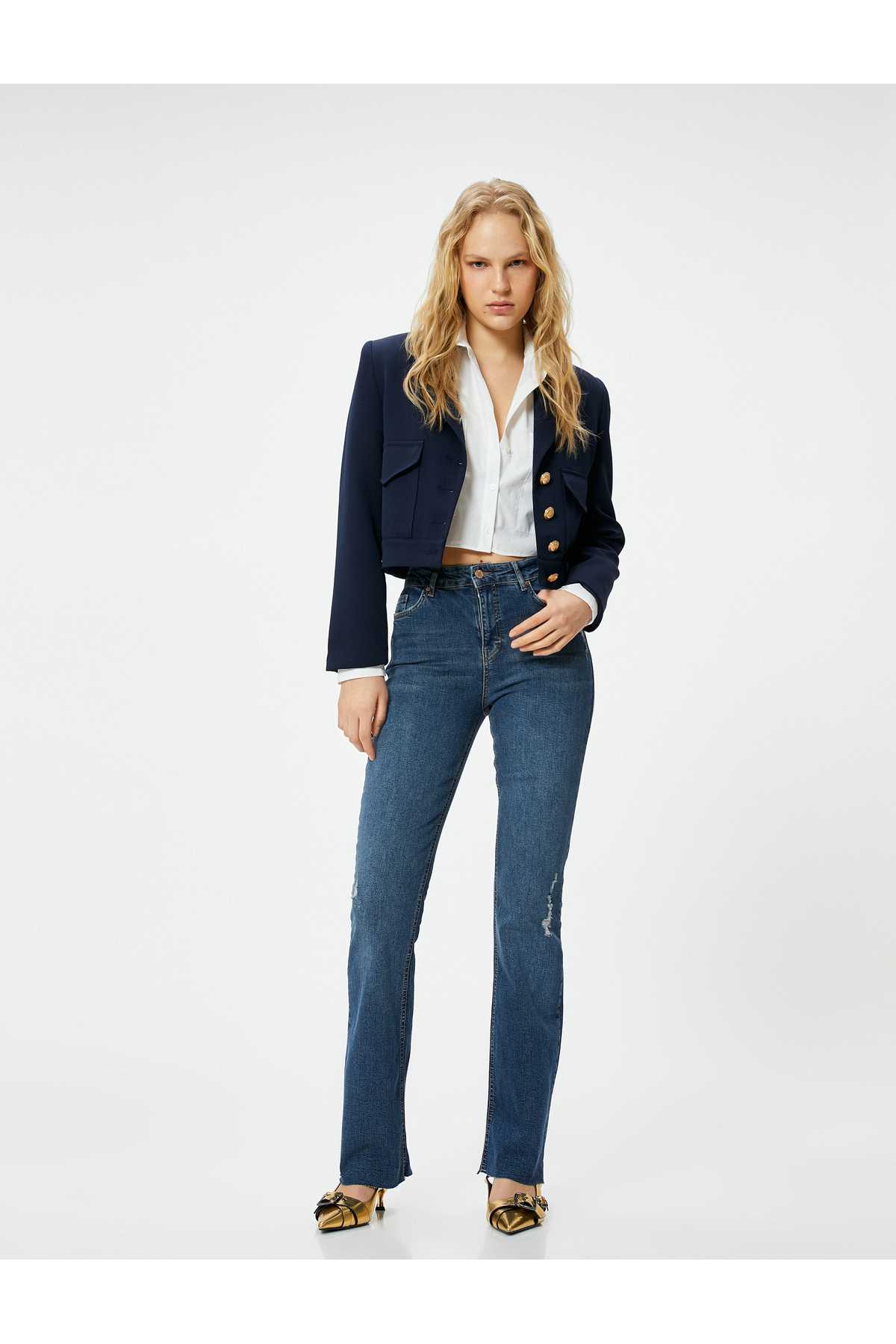 شلوار جین گشاد سبک و باریک با کمر بلند - ویکتوریا اسلیم جین