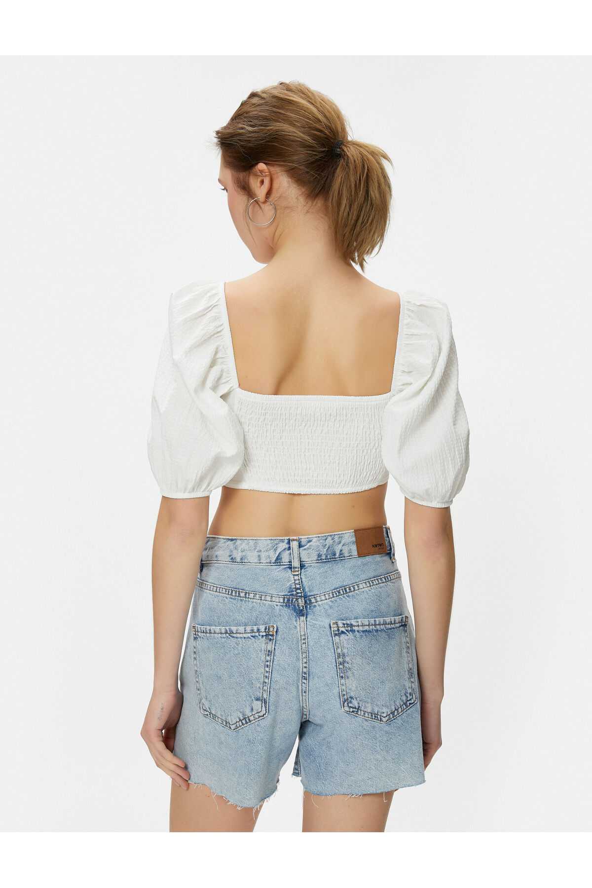 بلوز کراپ کرست آستین بادکنکی یقه دلبر