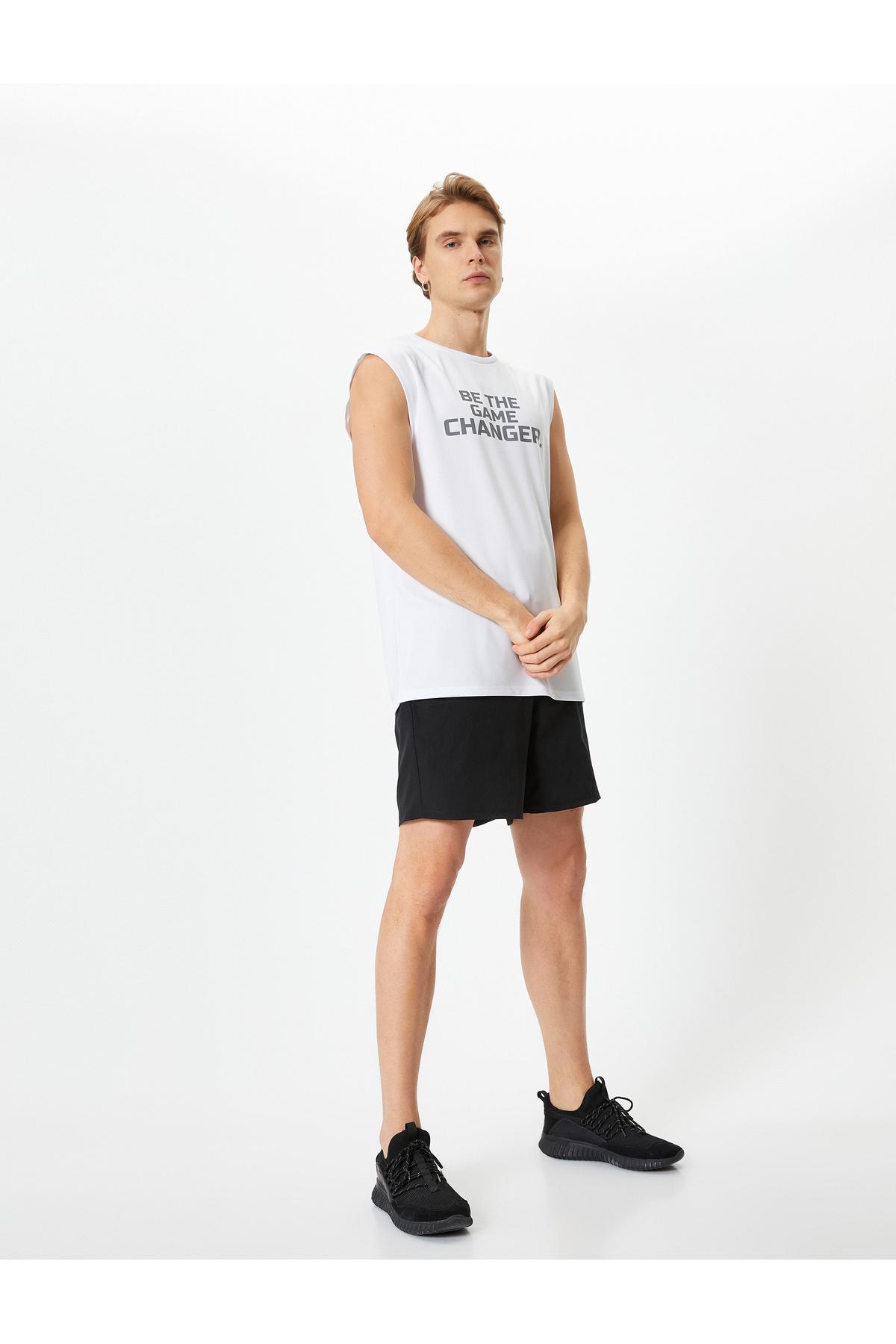 تانک اسپرت بدون آستین شعار چاپ شده یقه خدمه