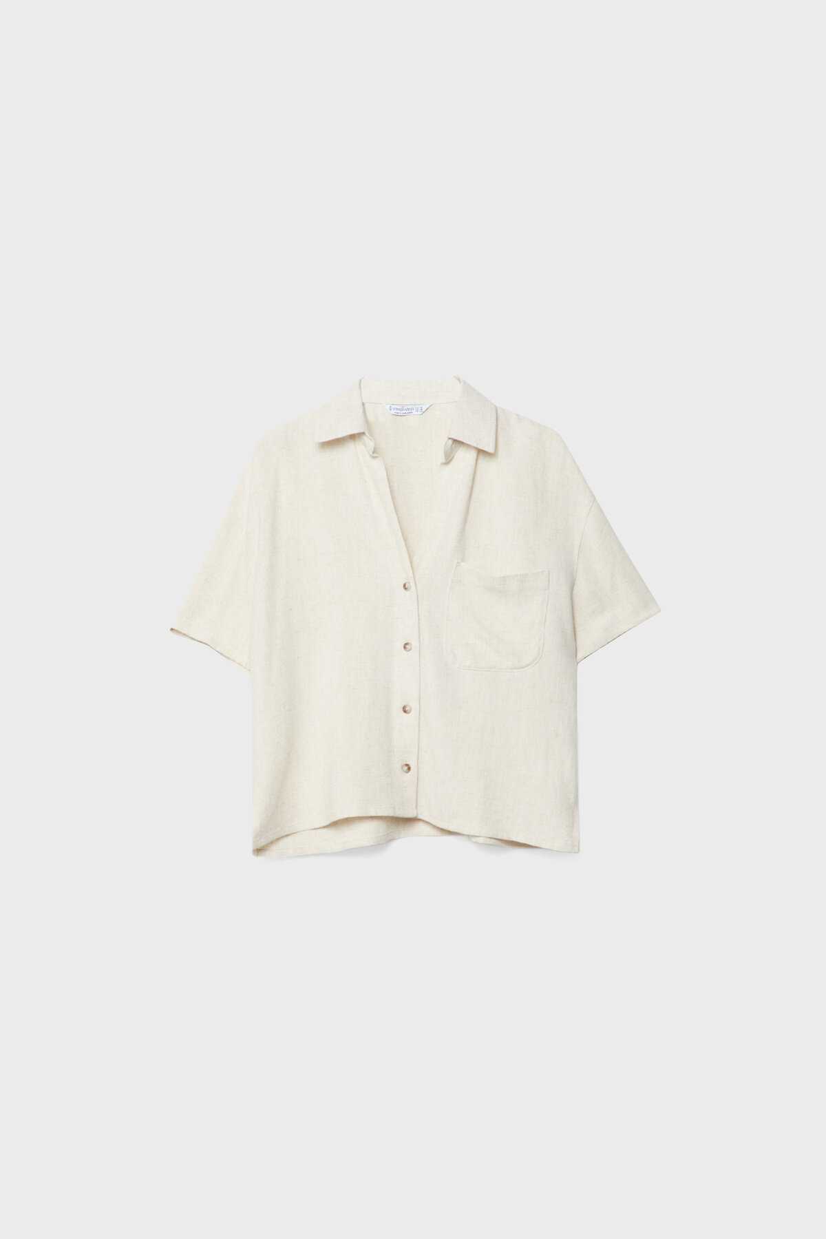 پیراهن آستین کوتاه ترکیبی کتانی