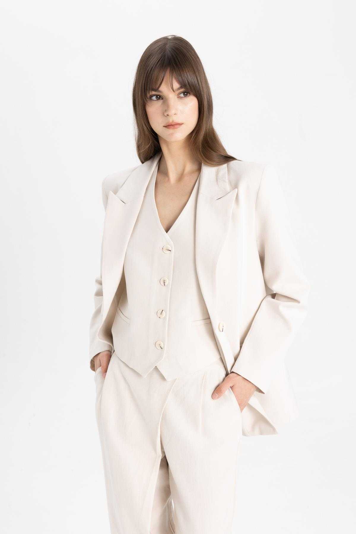 کاپشن کتانی ترکیبی کتانی یقه فیت ریلکس