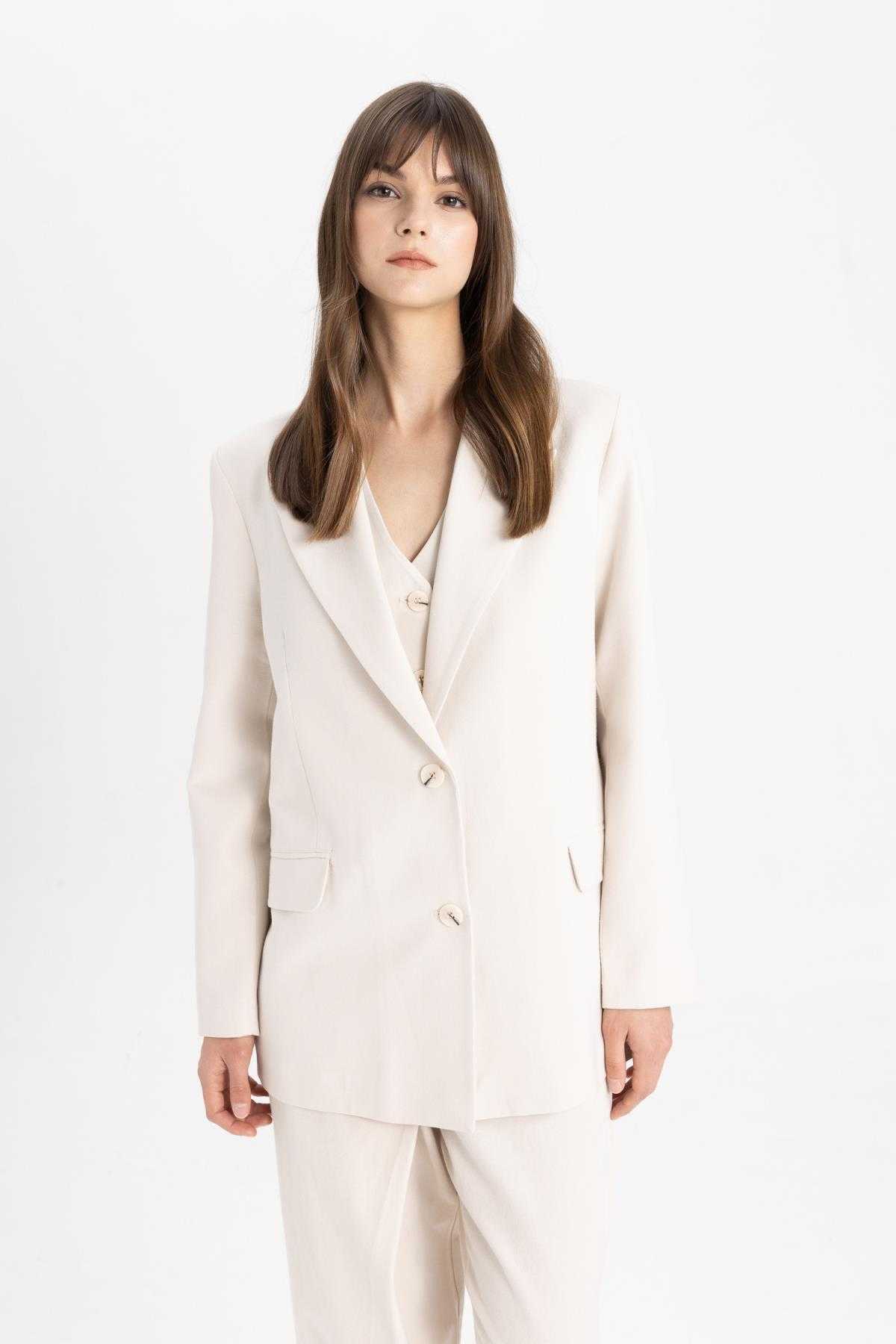 کاپشن کتانی ترکیبی کتانی یقه فیت ریلکس