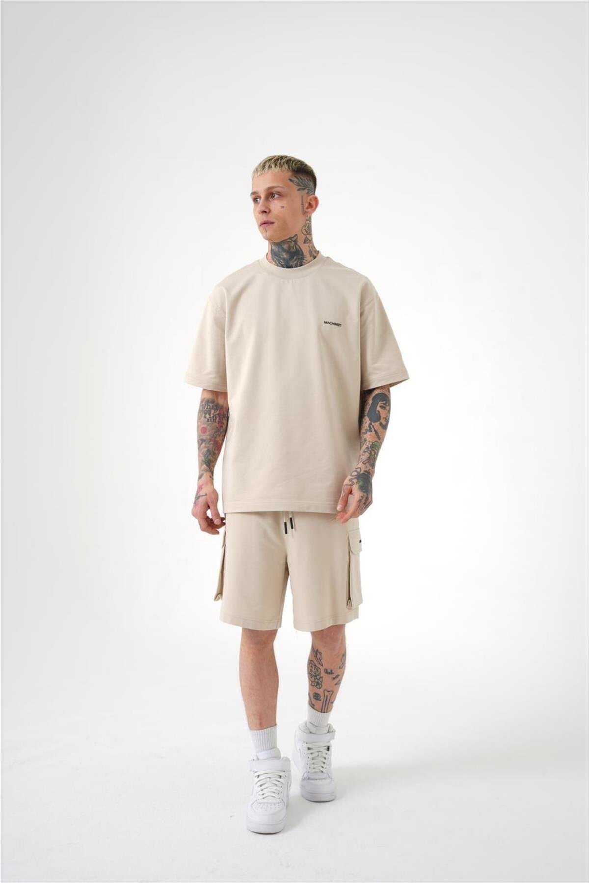 شورت کرمی مردانه با جیب باری