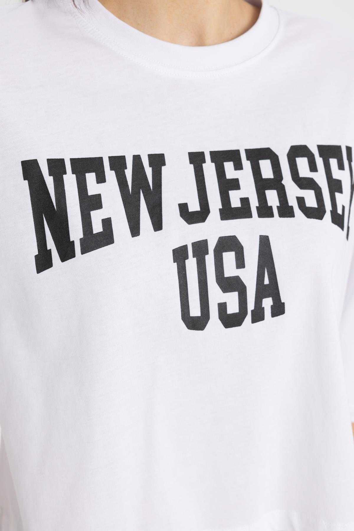 تیشرت آستین کوتاه چاپ شده با یقه خدمه بزرگ Fit