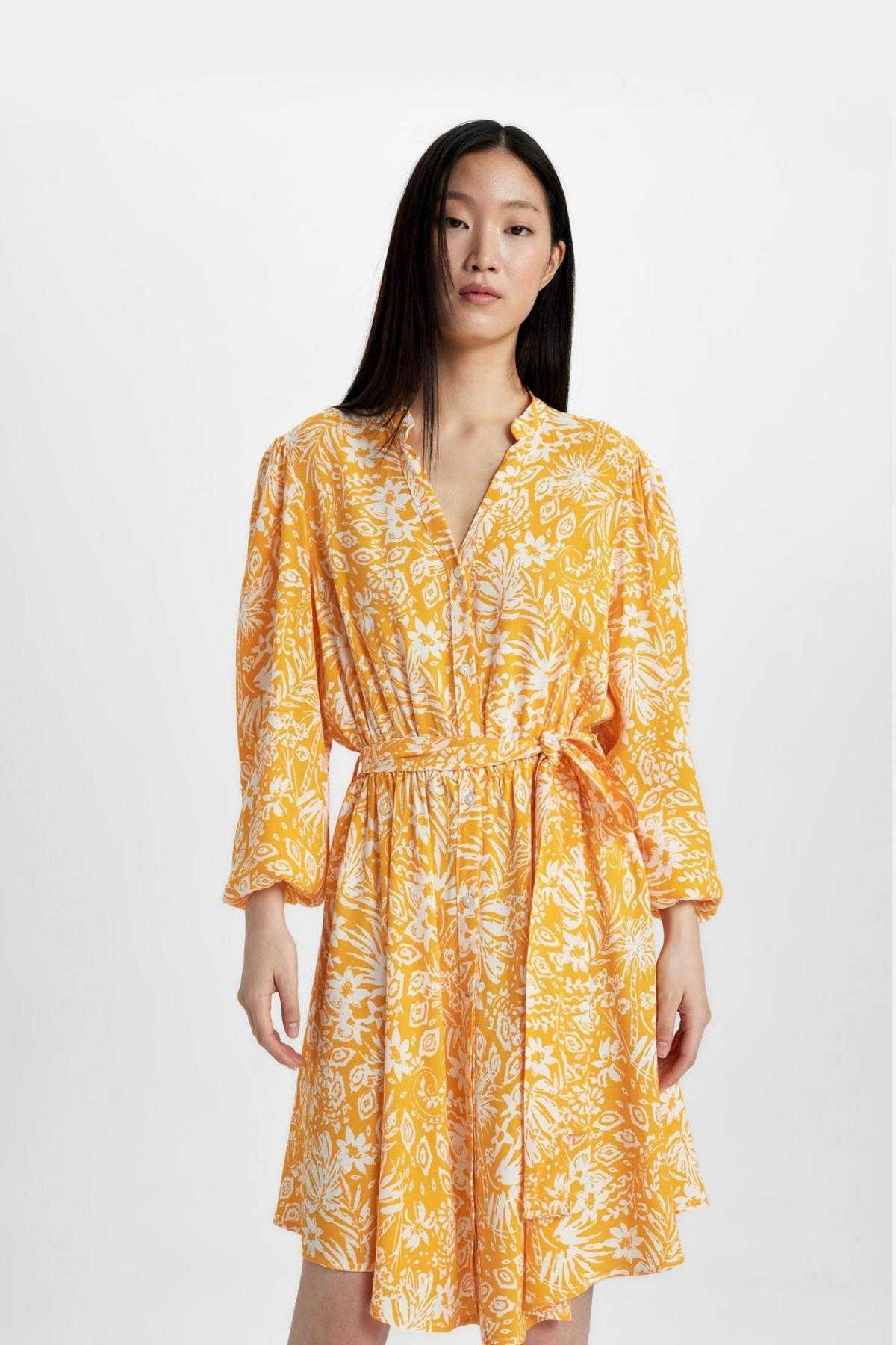 لباس میدی آستین بلند مراکشی طرح دار یقه گشاد