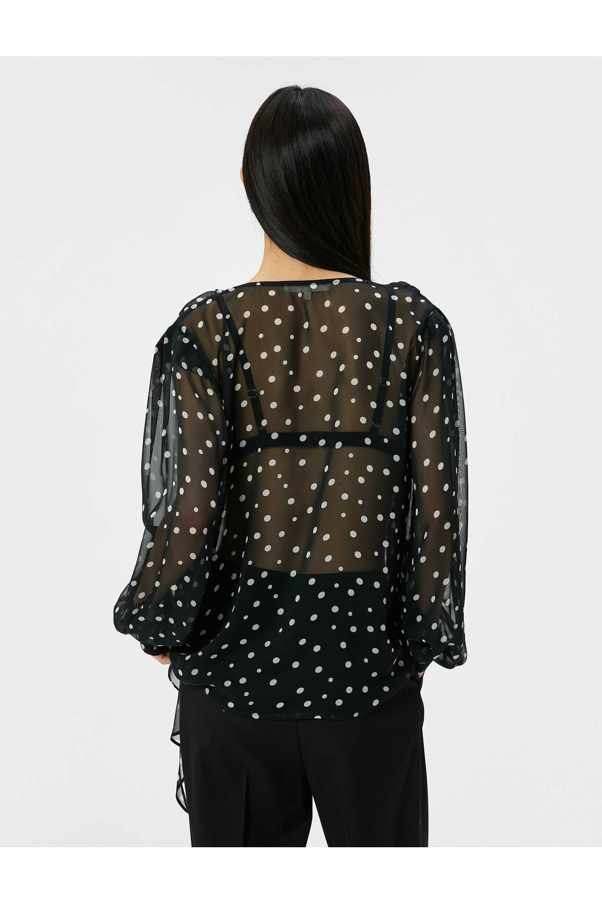 بلوز خال خالی روسری یقه آستین بلند