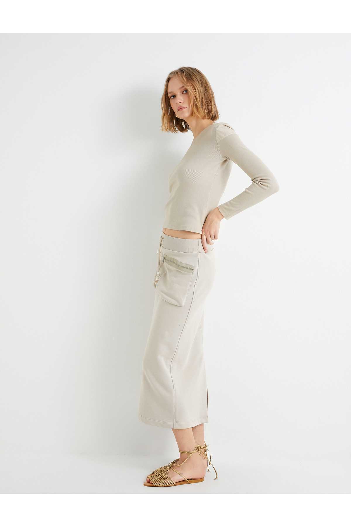 جیب زیپ دار دور کمر دامن میدی