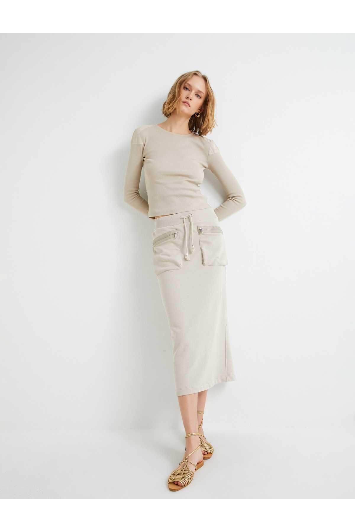 جیب زیپ دار دور کمر دامن میدی