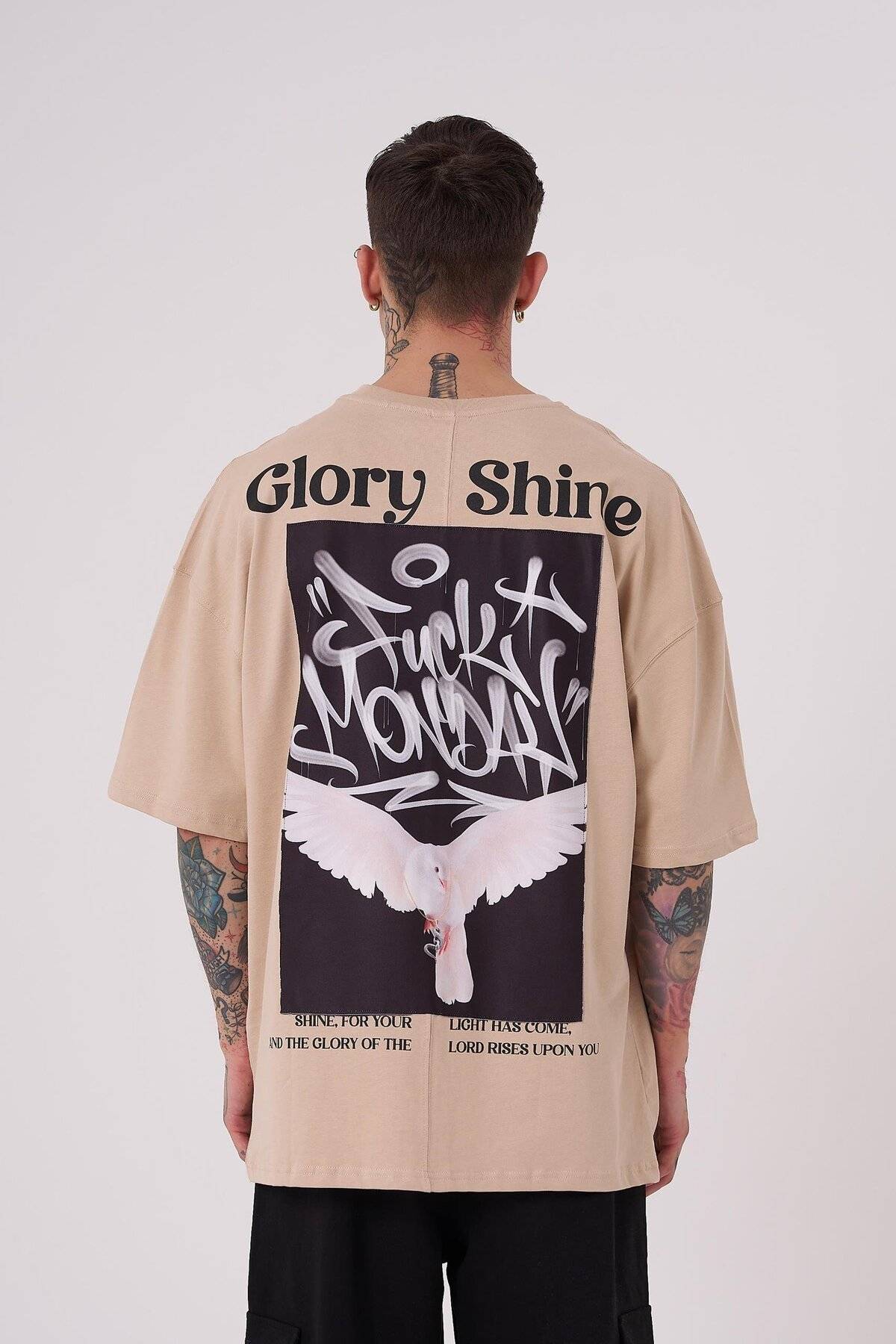 تیشرت مردانه گلوری شاین چاپ سایز بزرگ یخی خاکستری