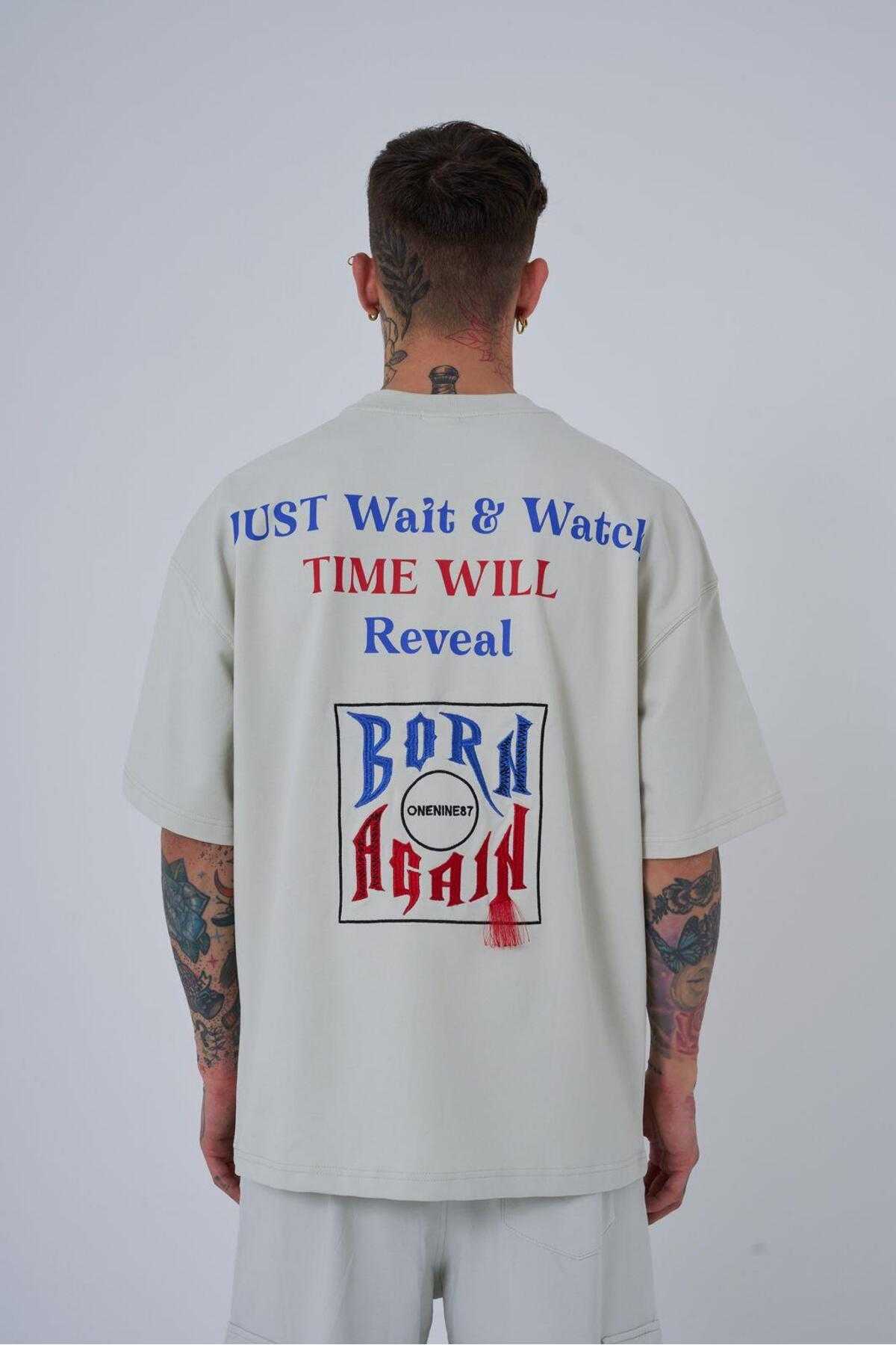 تیشرت مردانه اکرو سایز چاپ شده Just Wait