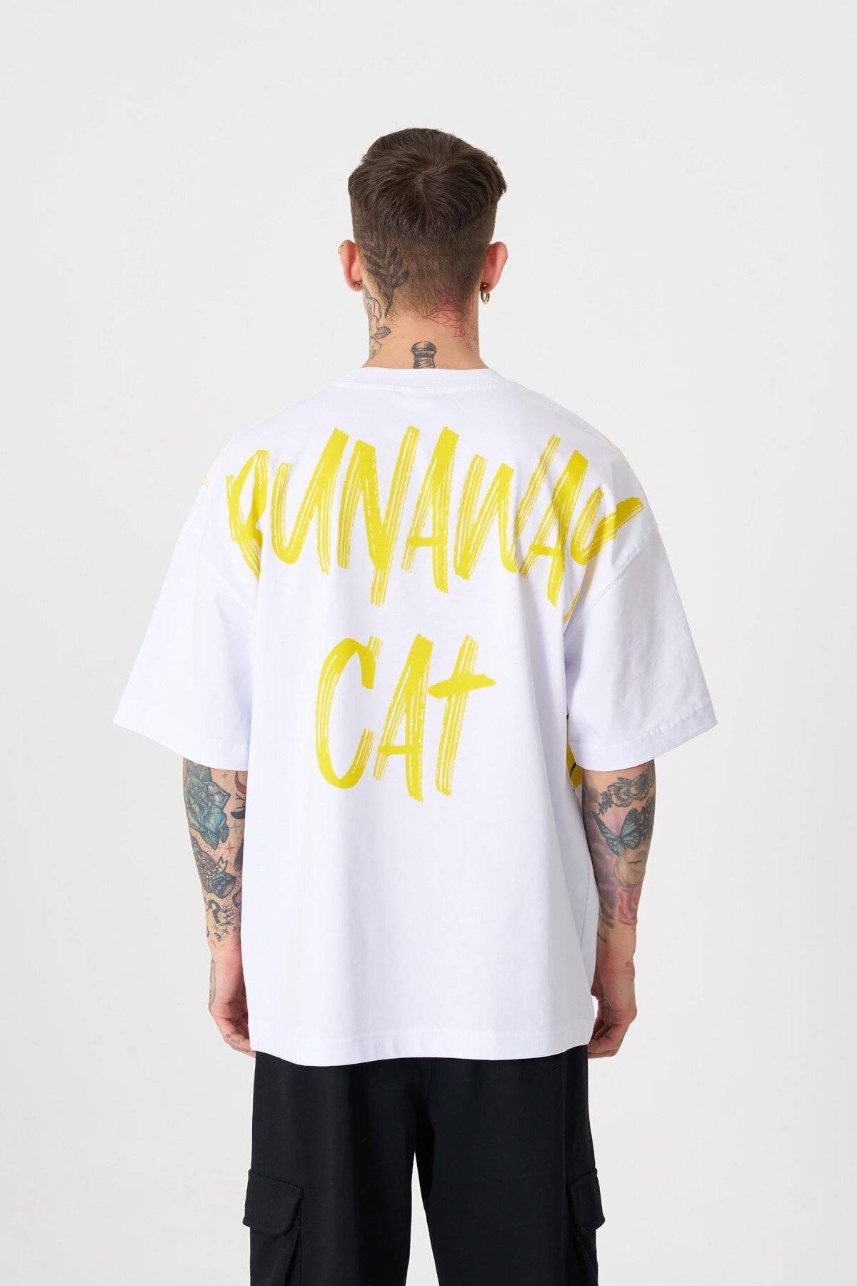 تیشرت مردانه گربه فراری با چاپ سایز بزرگ سبز روشن