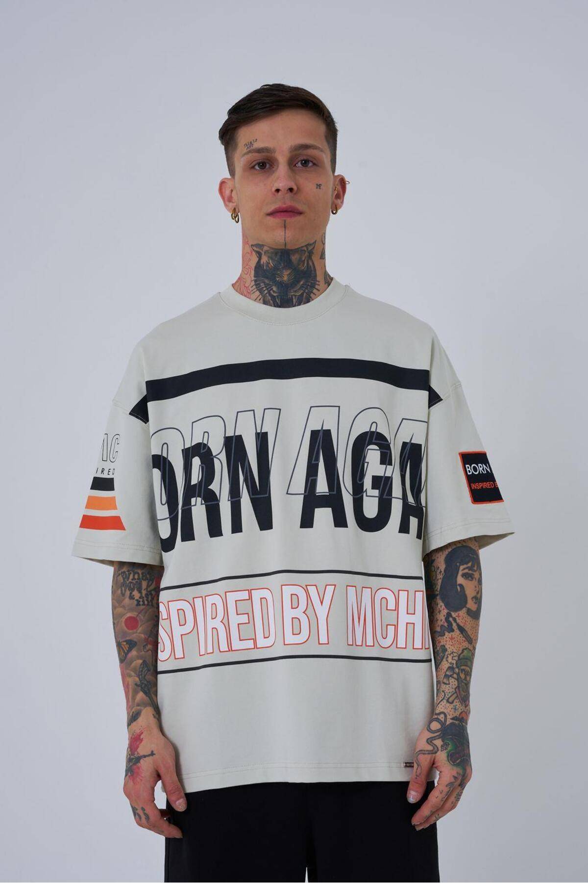 تیشرت اکرو سایز بزرگ مردانه با الهام از ماشین آلات