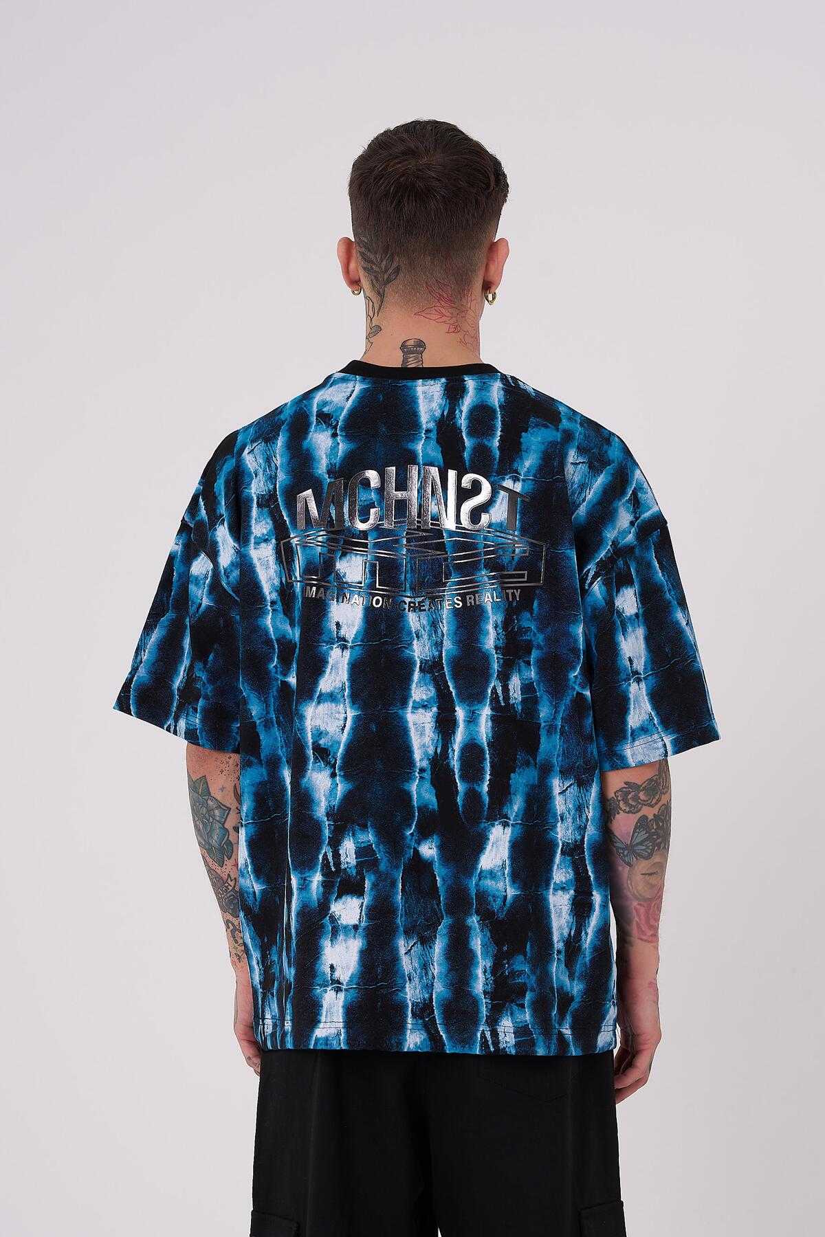 تیشرت مردانه با چاپ باتیک اور سایز آبی سرمه ای