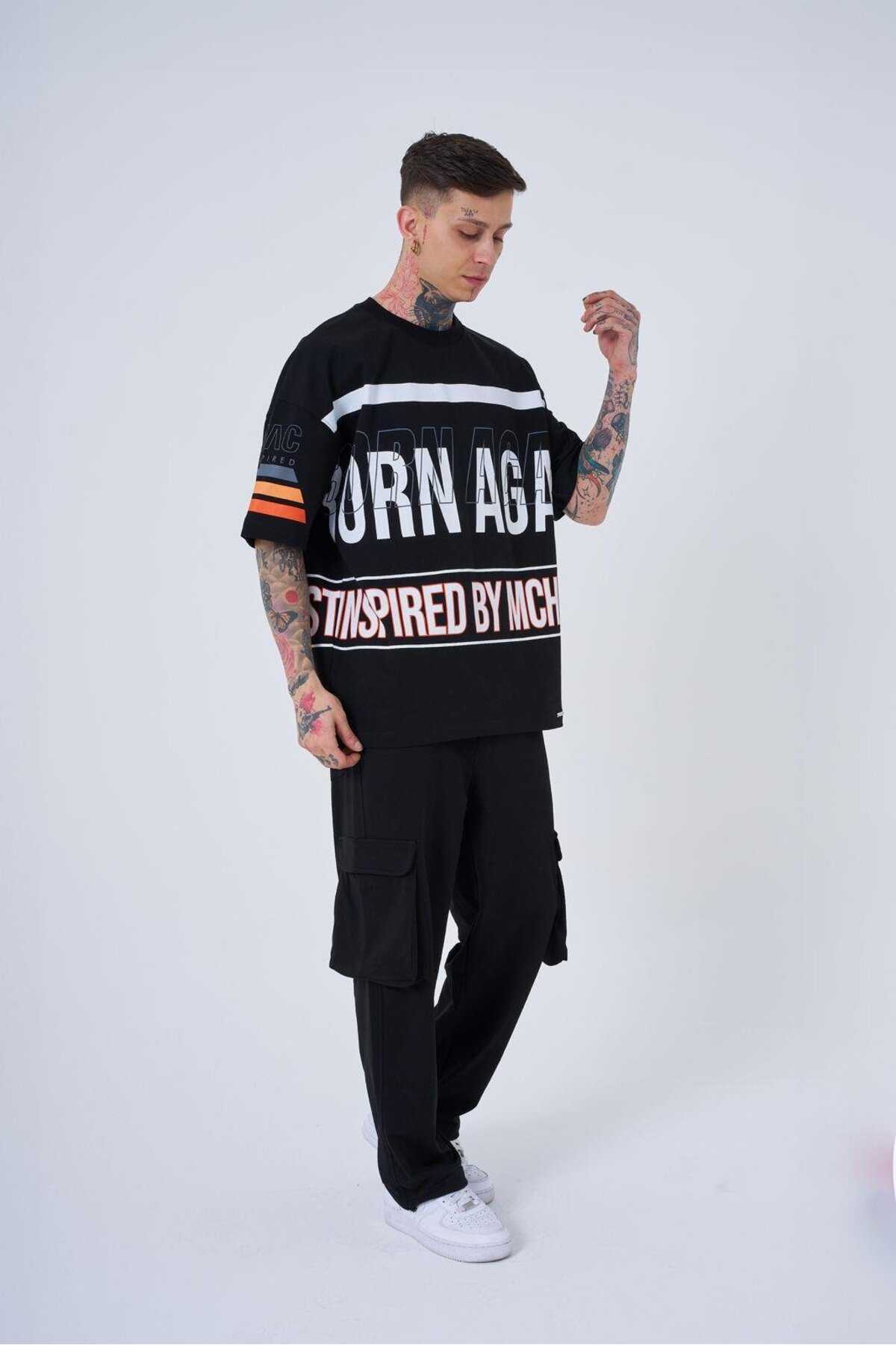 تیشرت اکرو سایز بزرگ مردانه با الهام از ماشین آلات