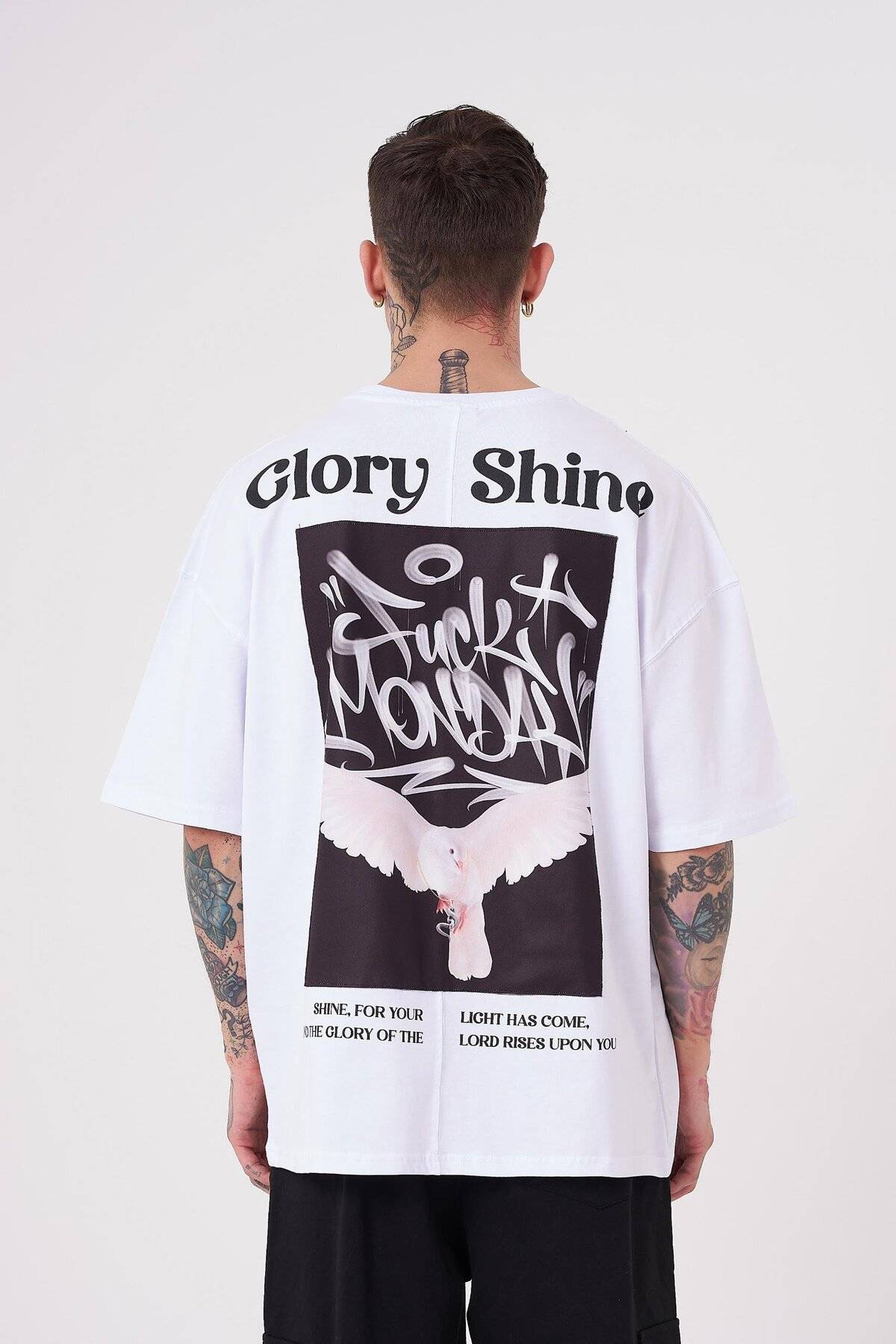 تیشرت مردانه گلوری شاین چاپ سایز بزرگ یخی خاکستری