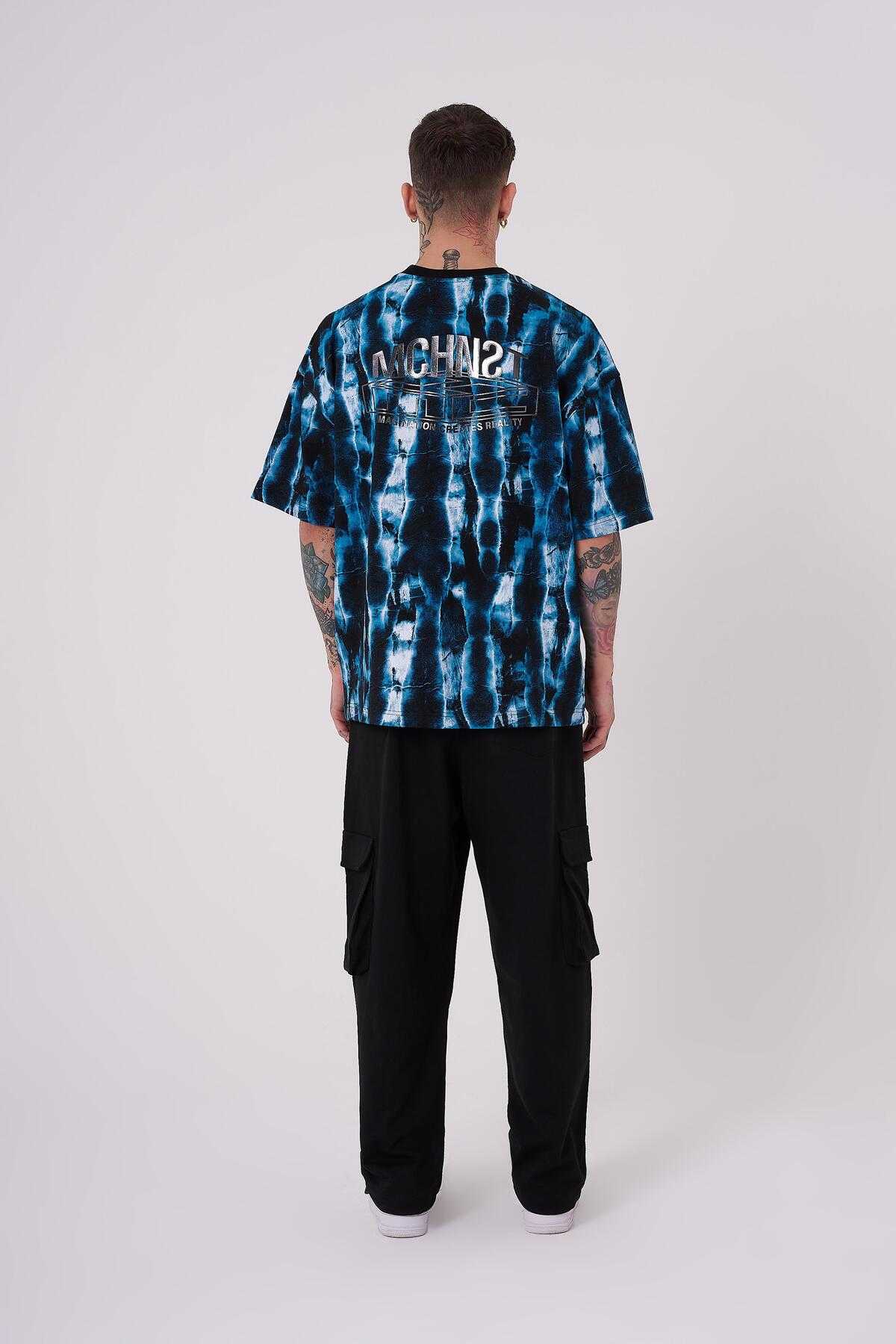 تیشرت مردانه با چاپ باتیک اور سایز آبی سرمه ای