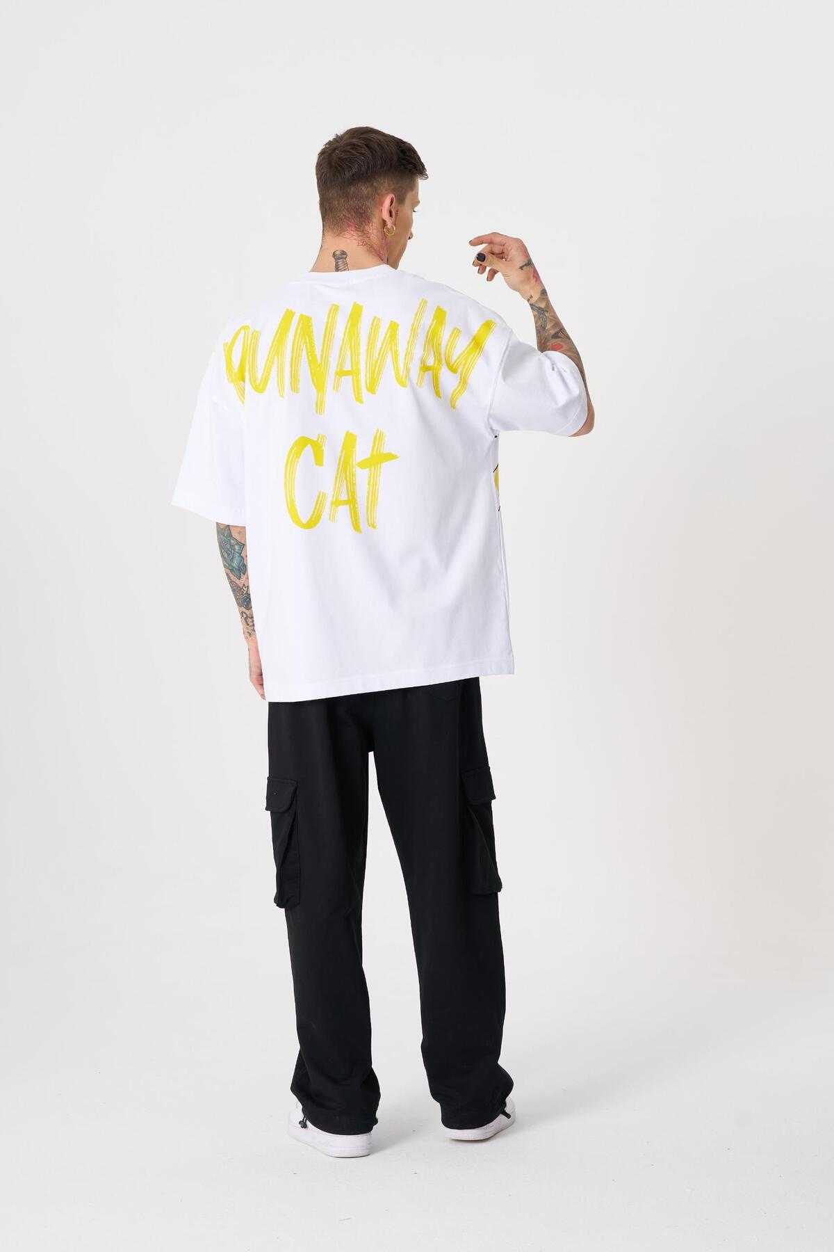 تیشرت مردانه گربه فراری با چاپ سایز بزرگ سبز روشن