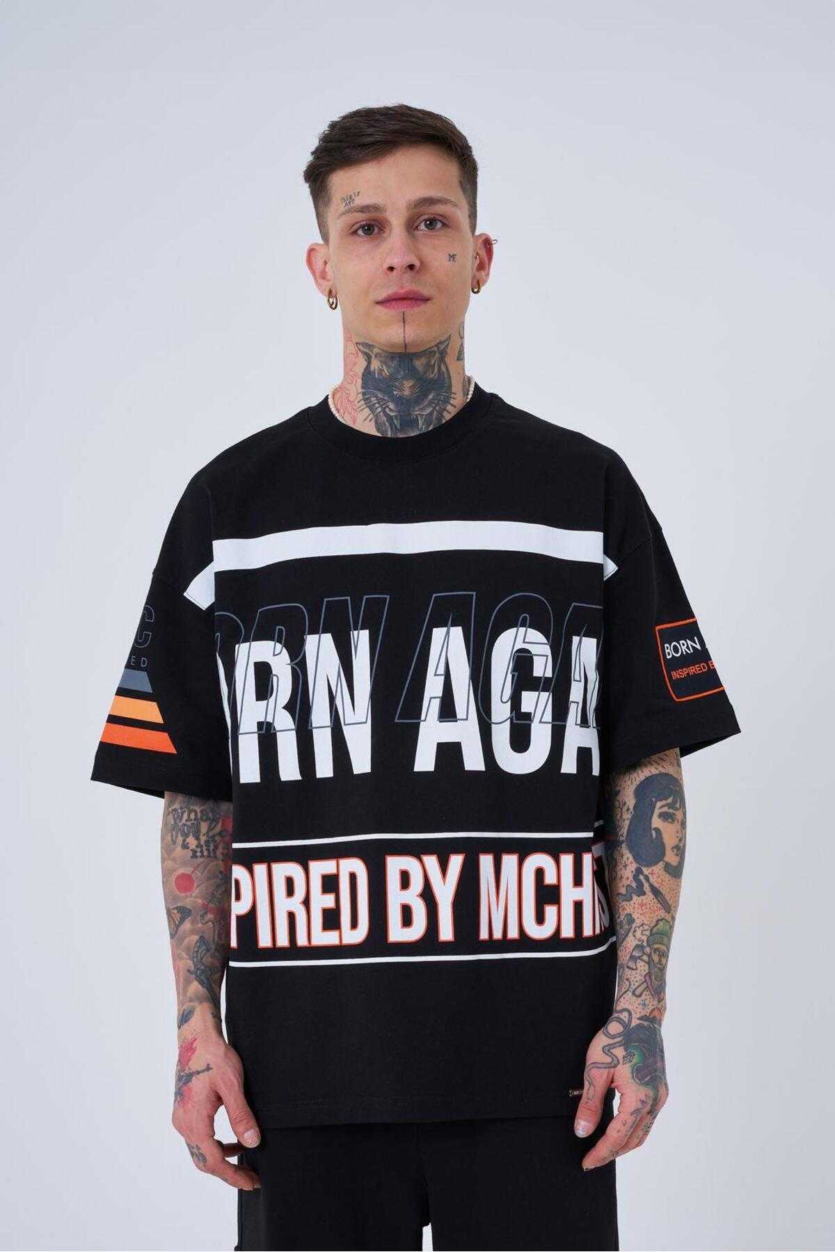 تیشرت اکرو سایز بزرگ مردانه با الهام از ماشین آلات