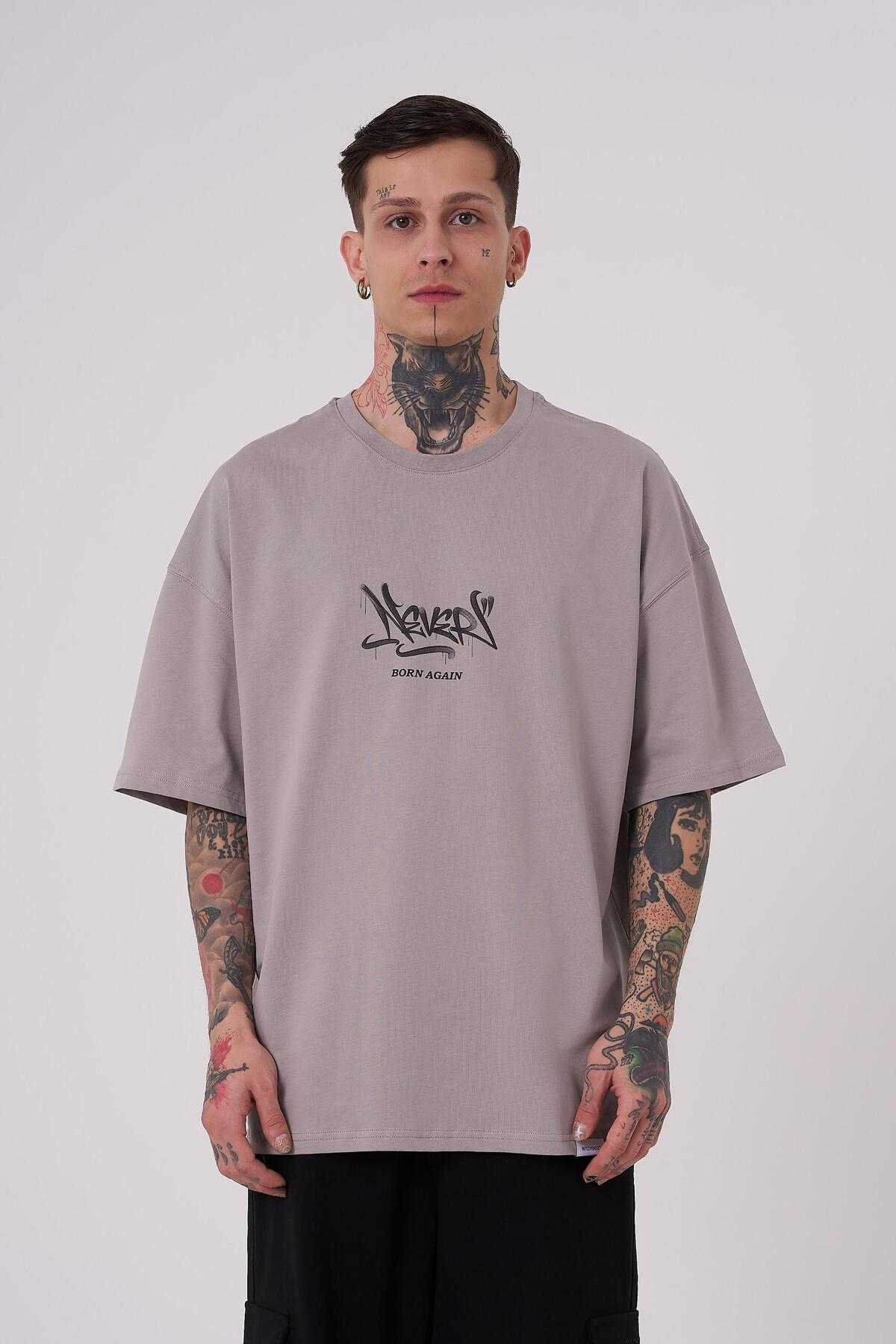 تیشرت مردانه گلوری شاین چاپ سایز بزرگ یخی خاکستری