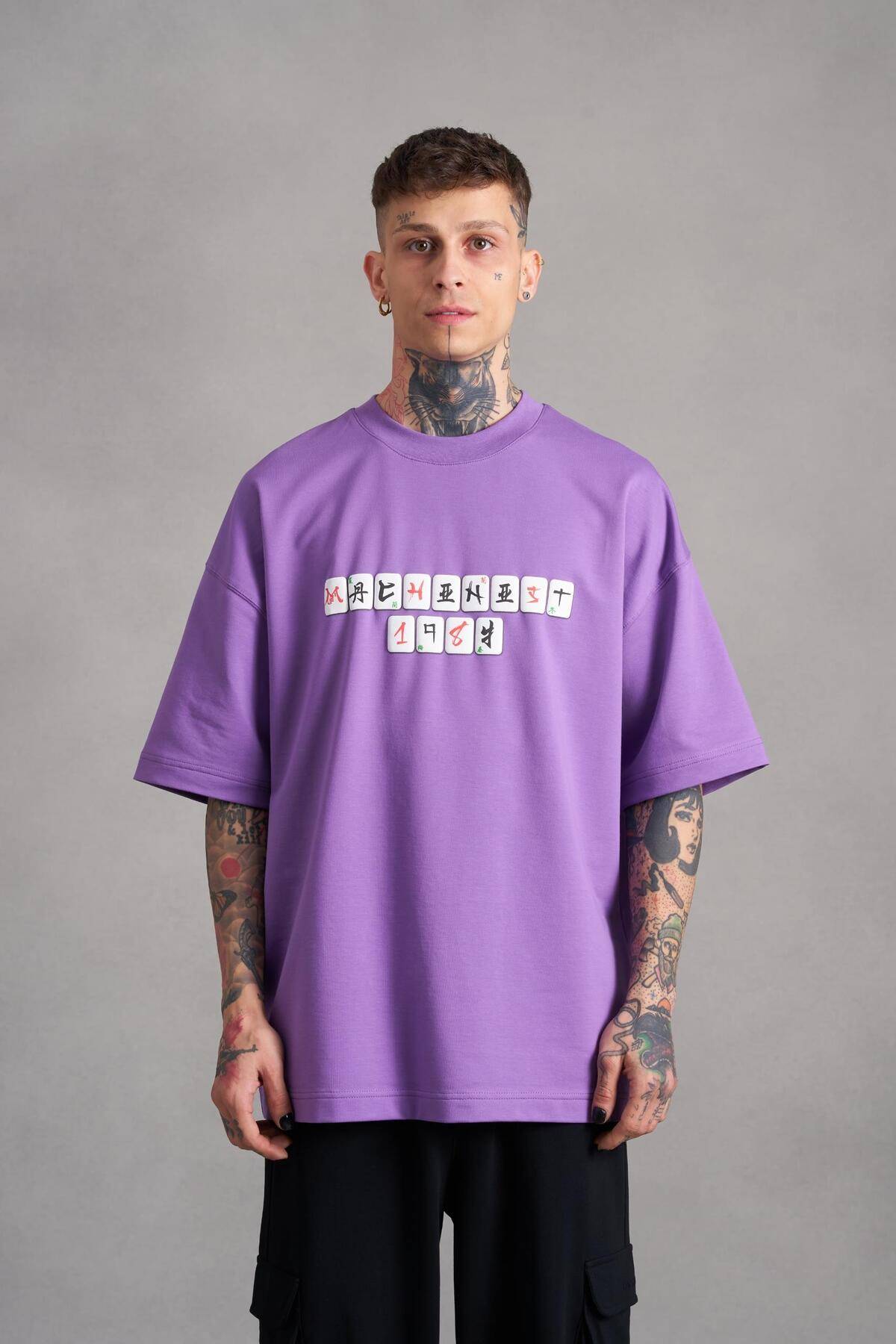 تیشرت مردانه بنفش چاپ شده Mch Mahhong