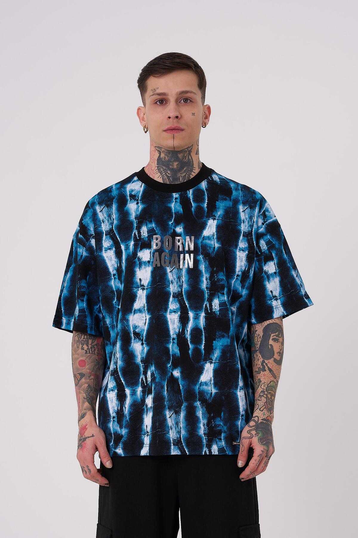 تیشرت مردانه با چاپ باتیک اور سایز آبی سرمه ای