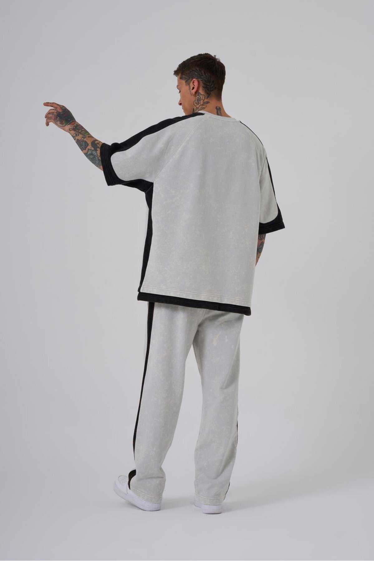 تیشرت مردانه خالدار خاکستری با کنتراست شسته شده