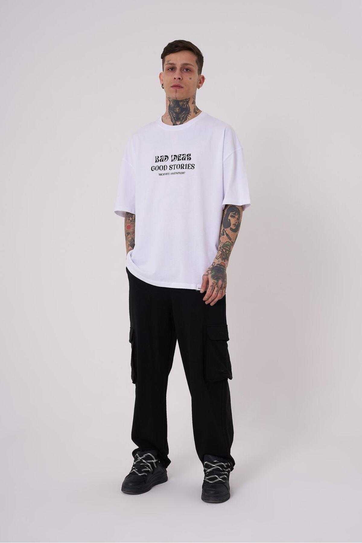 تیشرت سفید سایز بزرگ چاپ داستان های خوب مردانه