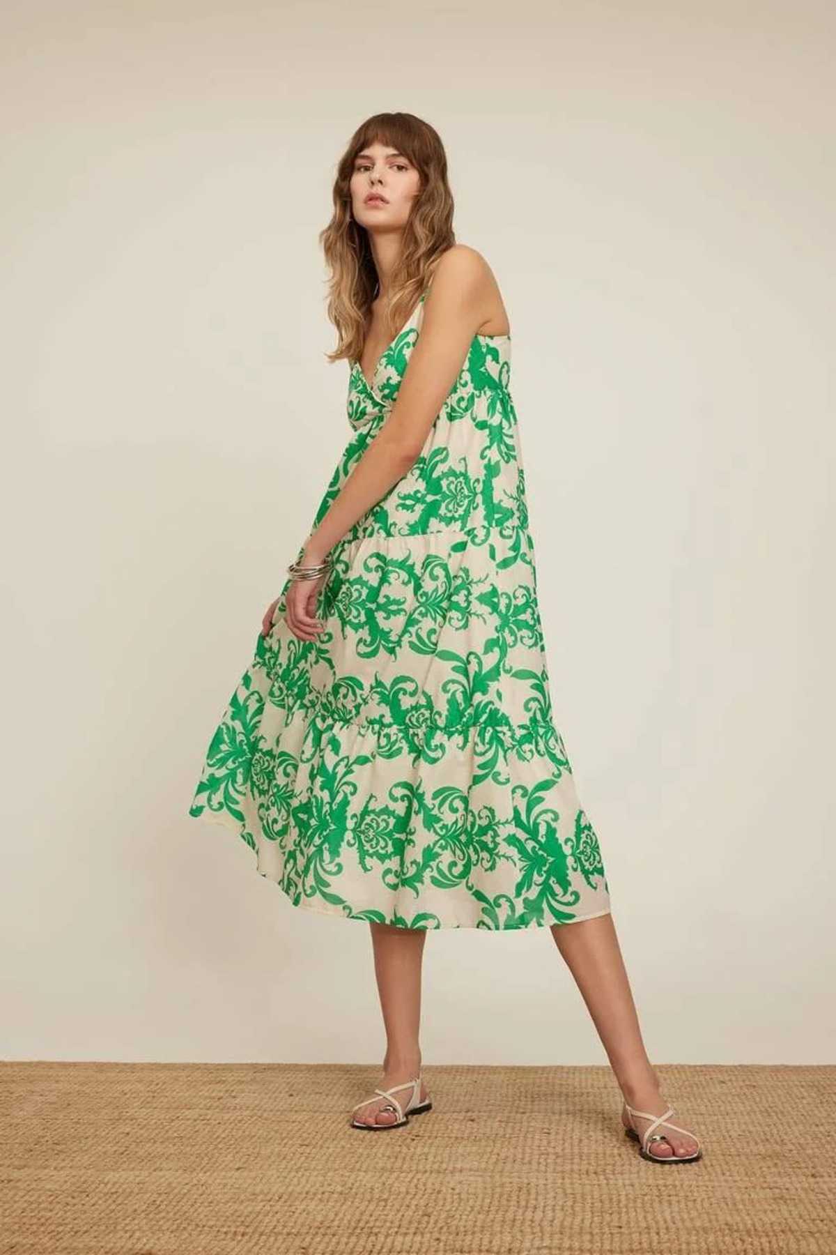 لباس ماکسی با بند یقه وییل طرح دار C4871axgn319mc