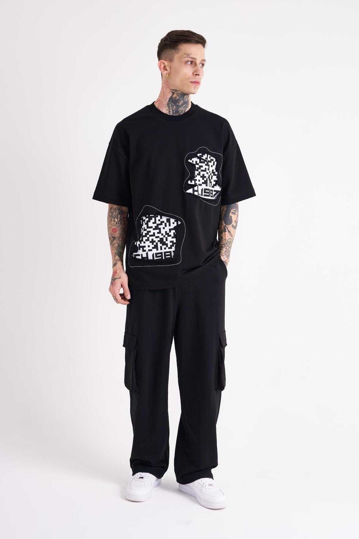 تیشرت مردانه Dama Patch Oversize Ecru