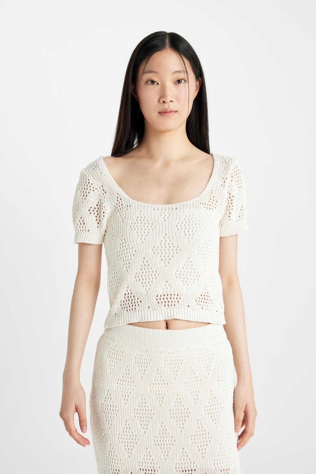 پلیور یقه مربعی کراپ تاپ