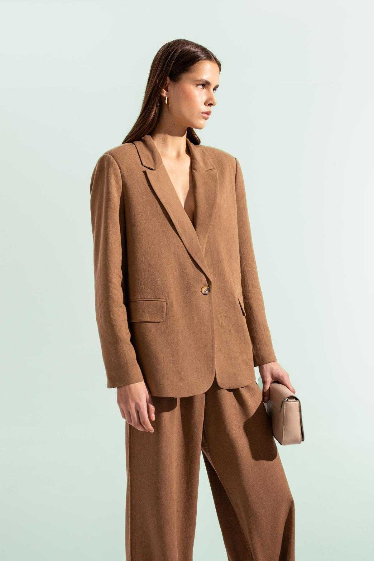 کاپشن کتانی ترکیبی با تناسب معمولی