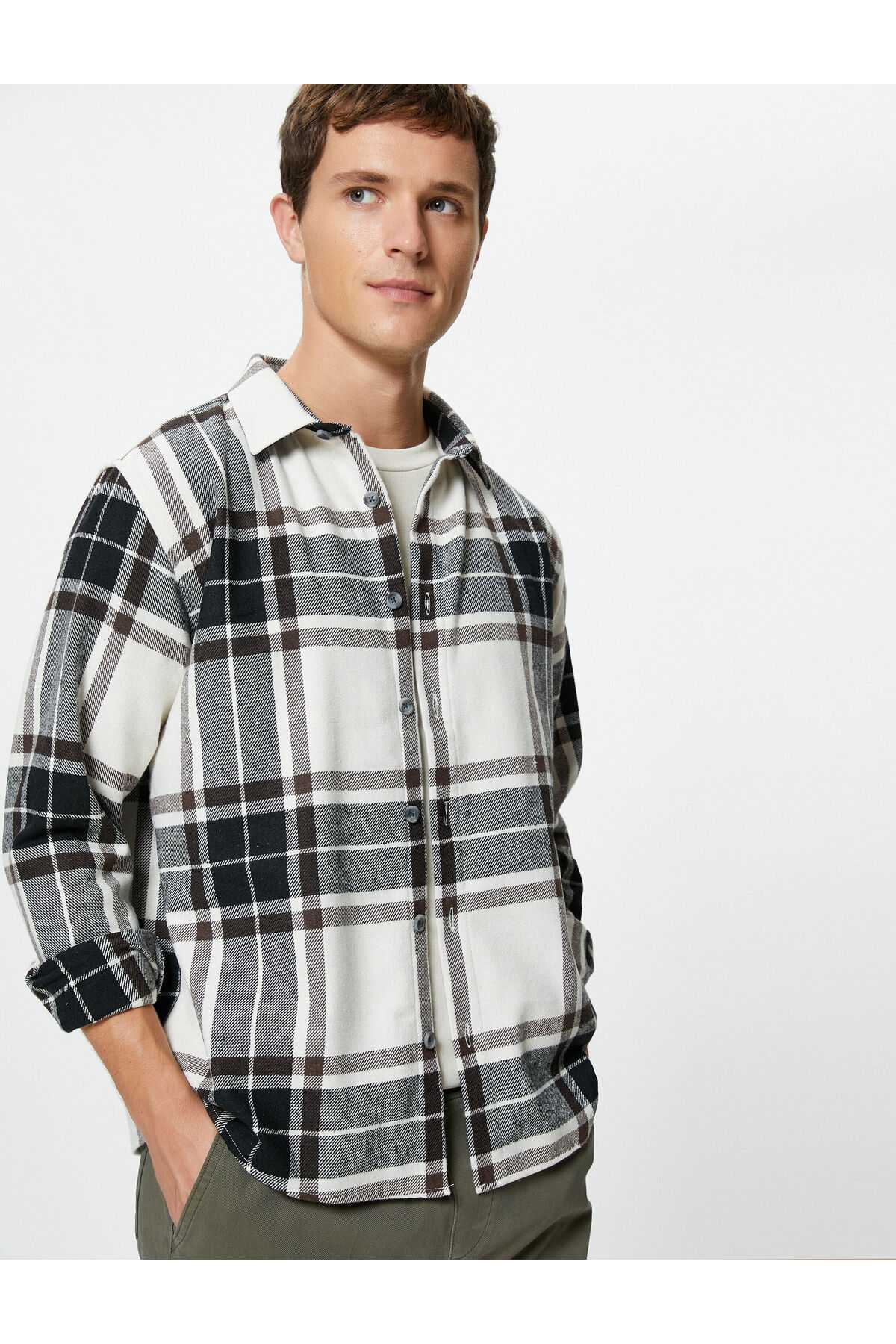 پیراهن یقه کلاسیک دکمه دار آستین بلند