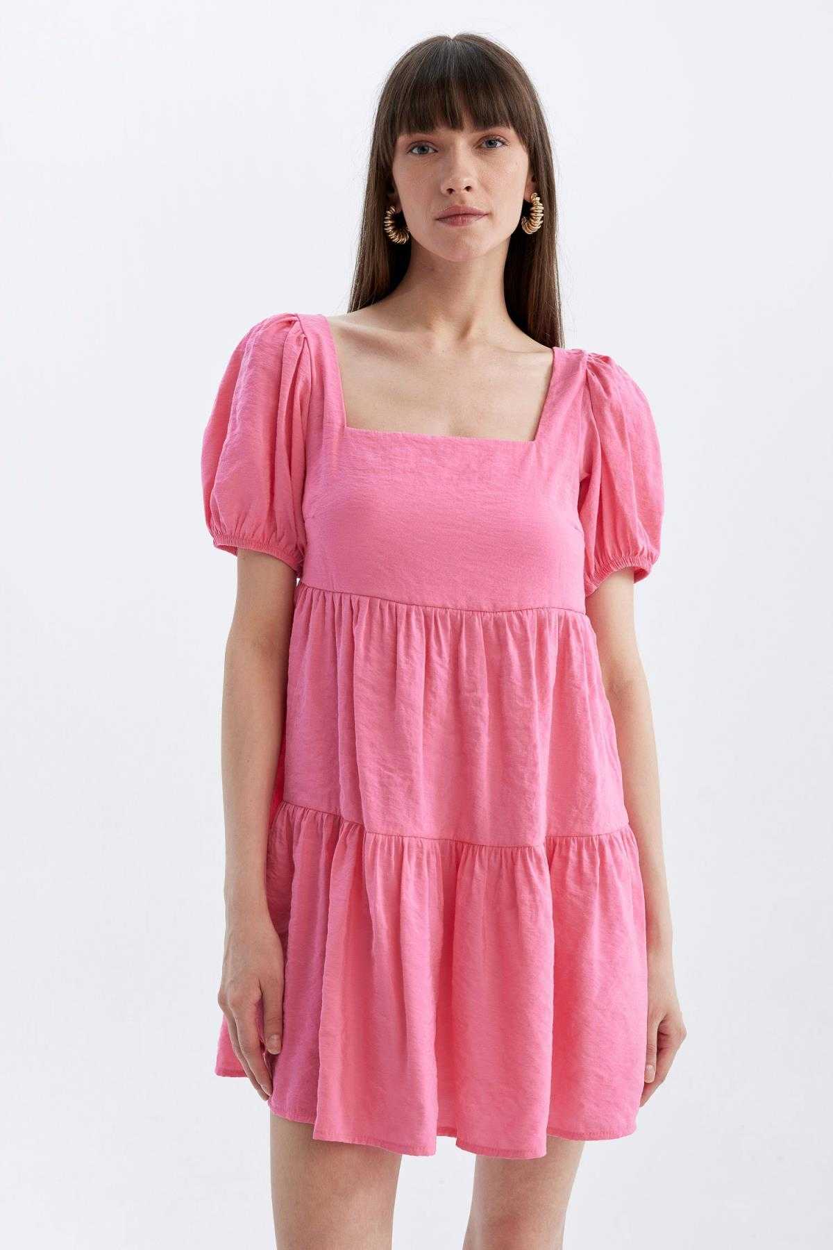 لباس میدی آستین کوتاه یقه مربعی بیبی دال