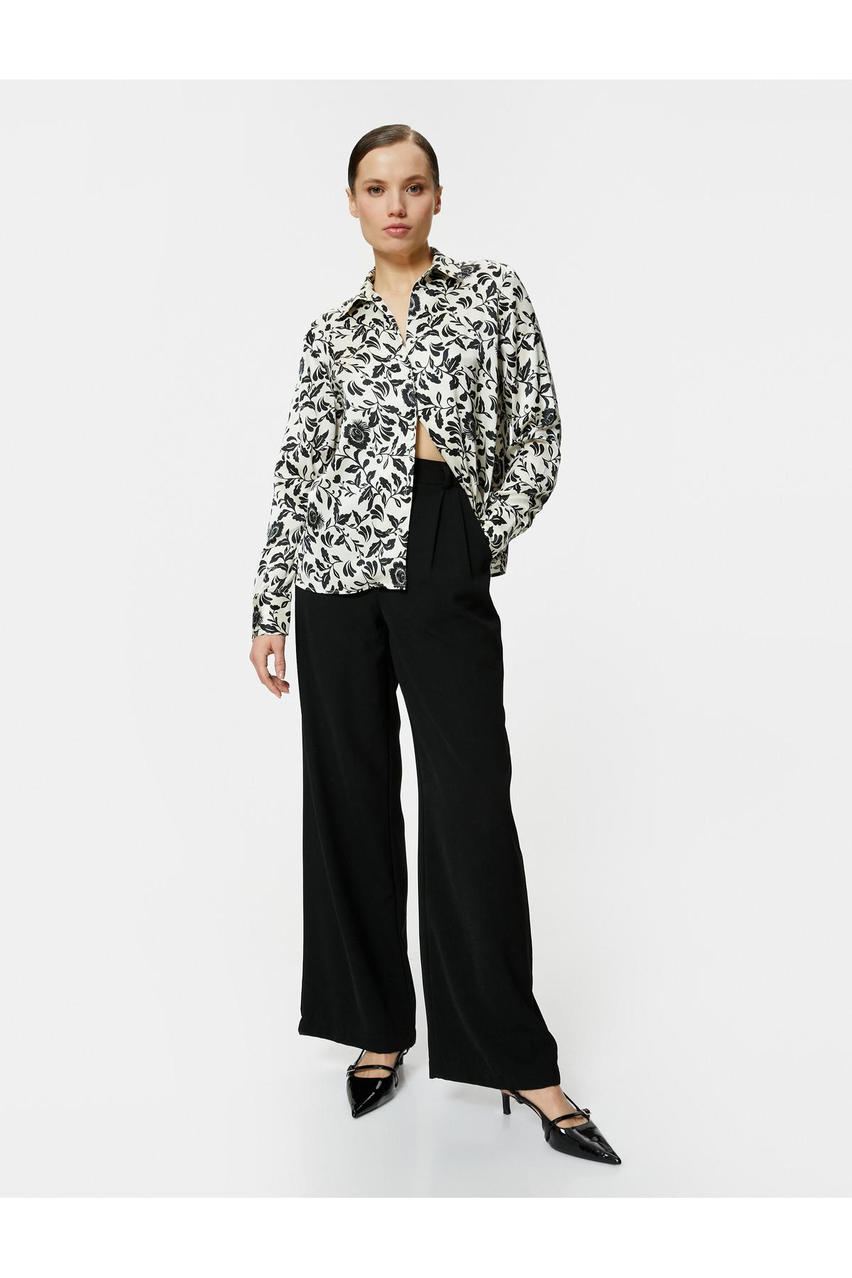 پیراهن آستین بلند دکمه دار برش استاندارد