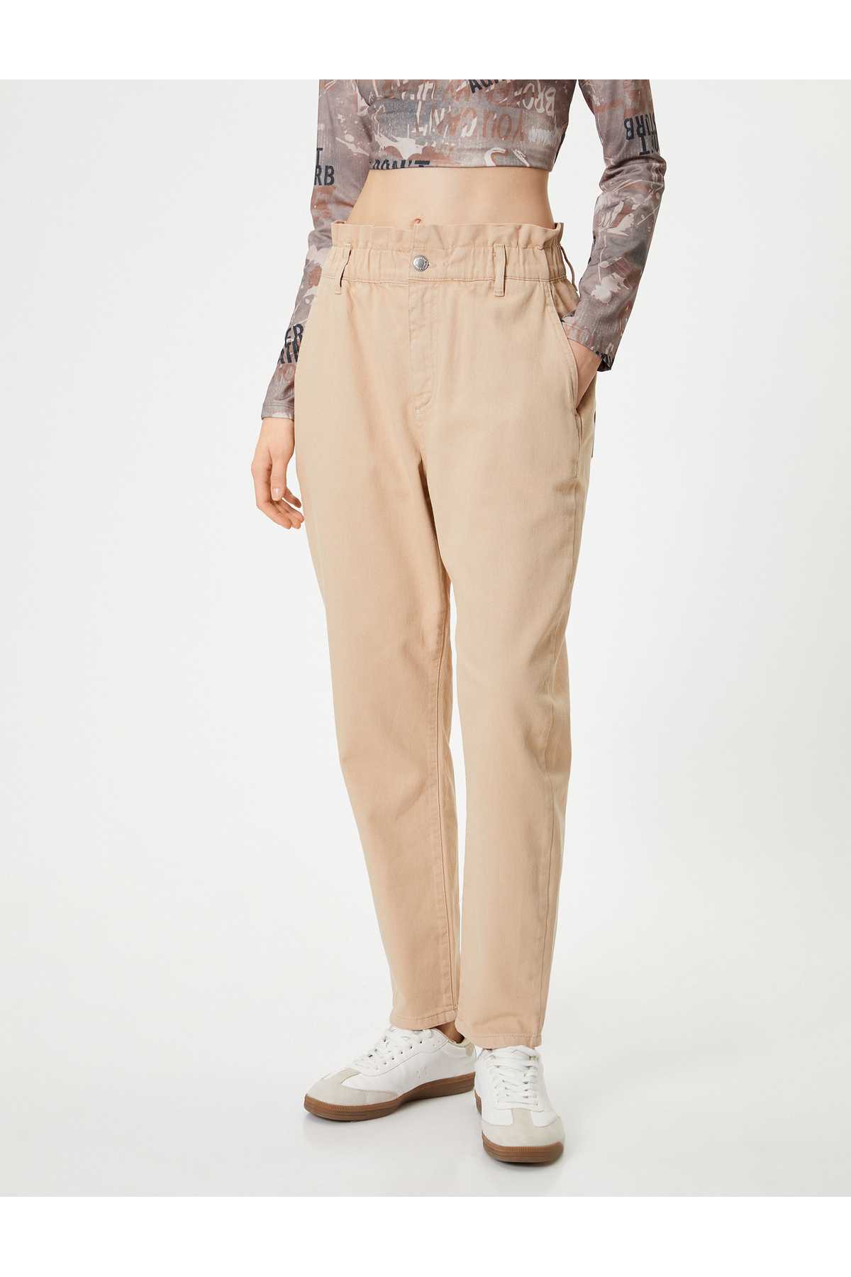 شلوار جین کمر بلند با کمر الاستیک - جین گشاد