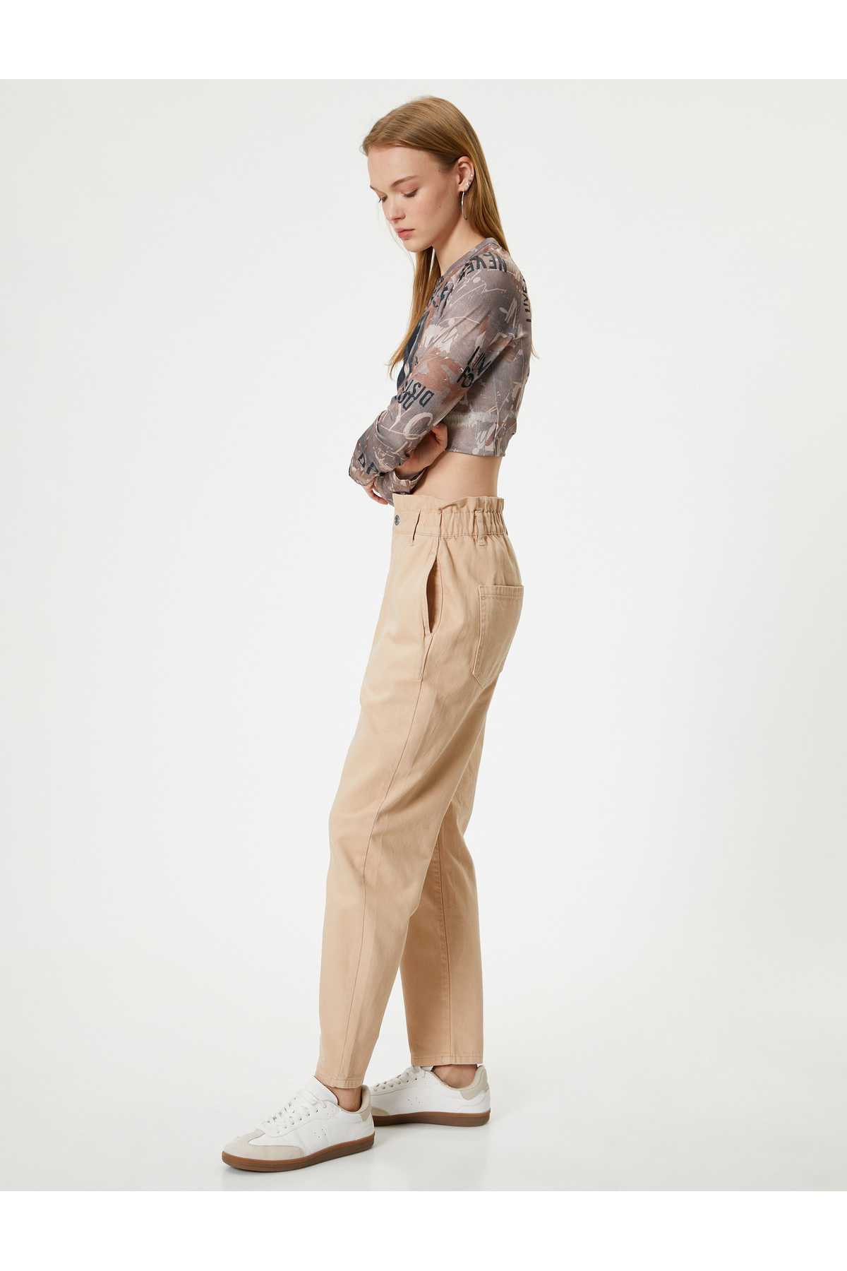 شلوار جین کمر بلند با کمر الاستیک - جین گشاد