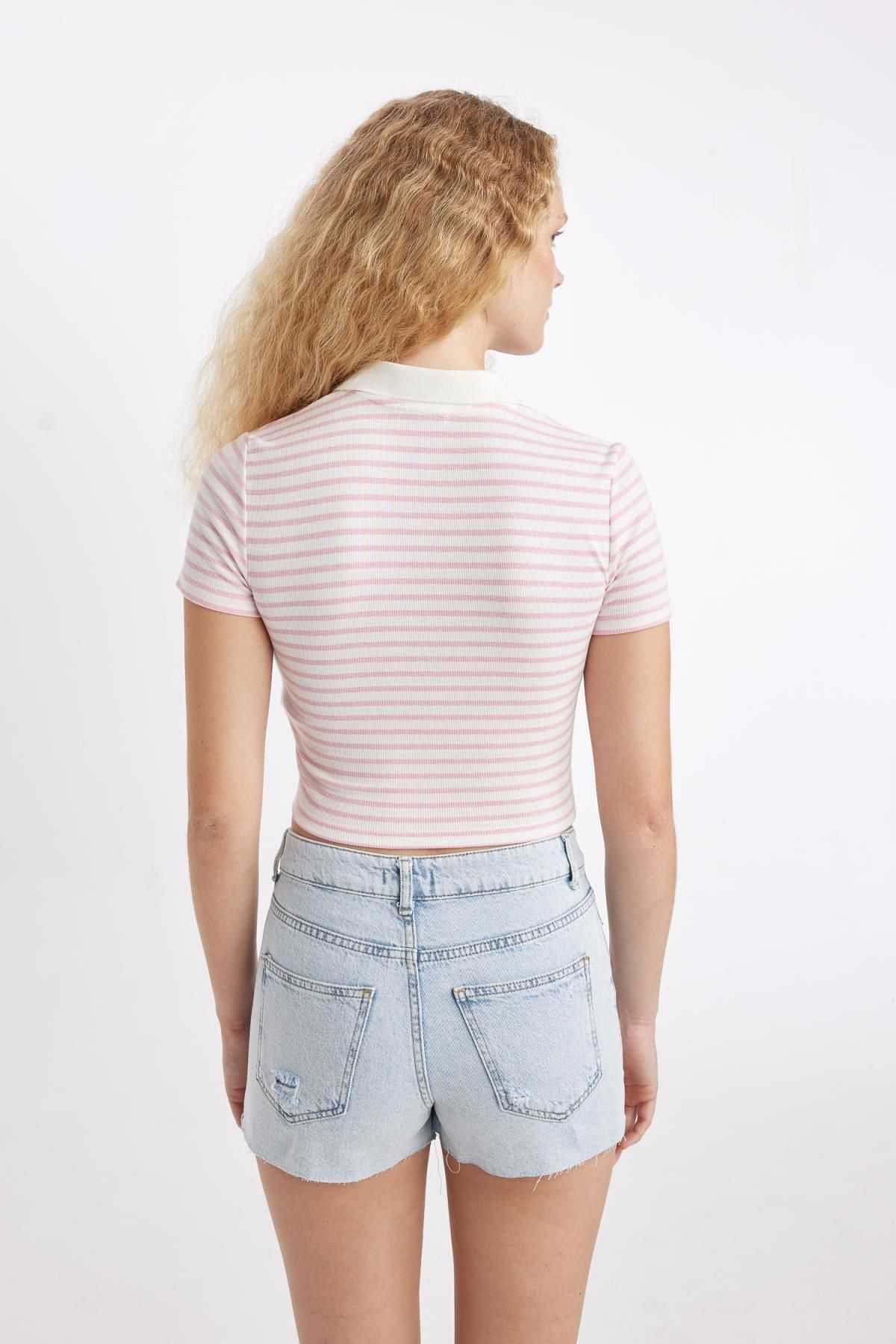 تیشرت آستین کوتاه با یقه پولو آجدار