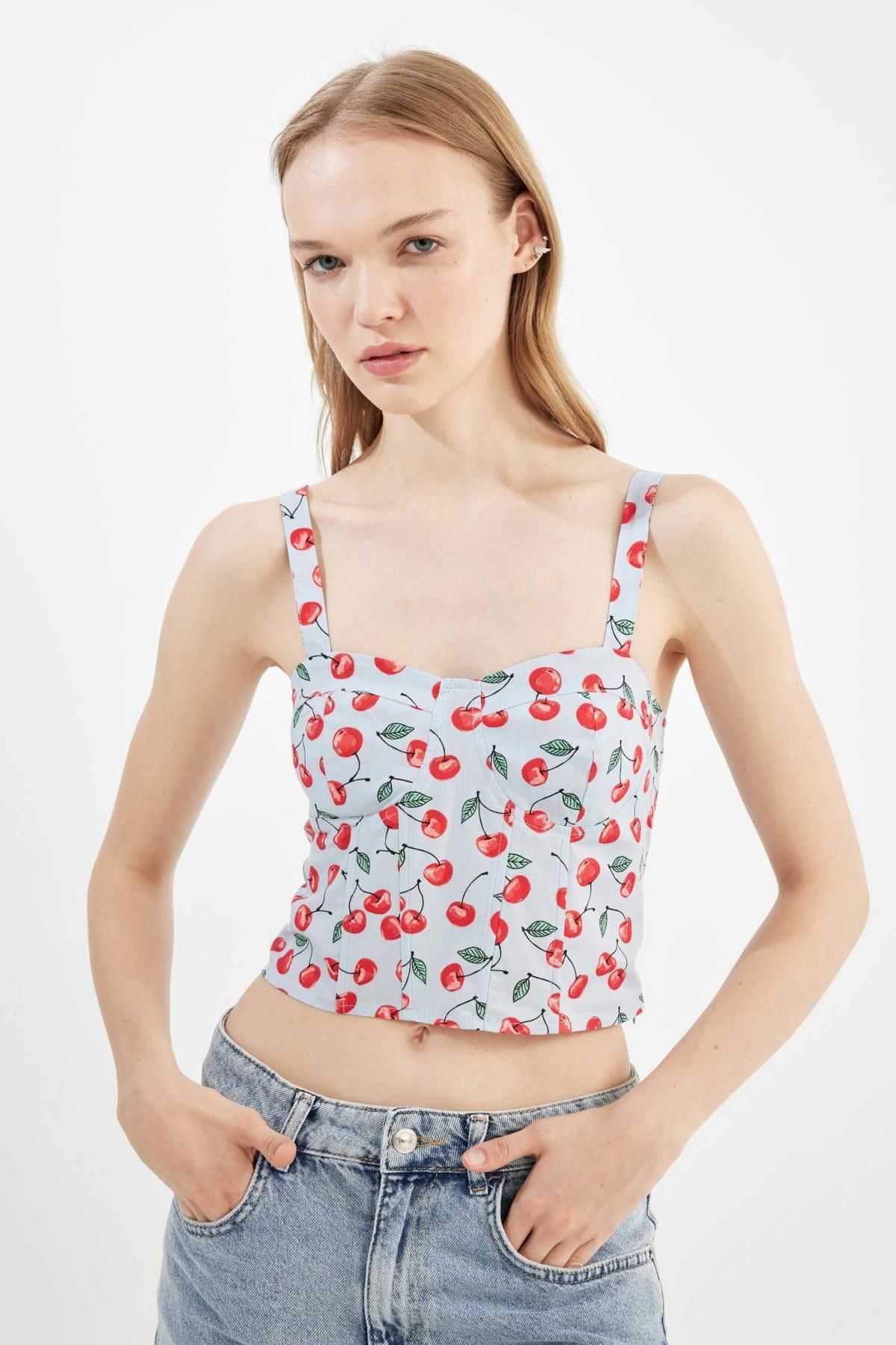 بلوز پوپلین بنددار طرح دار باحال