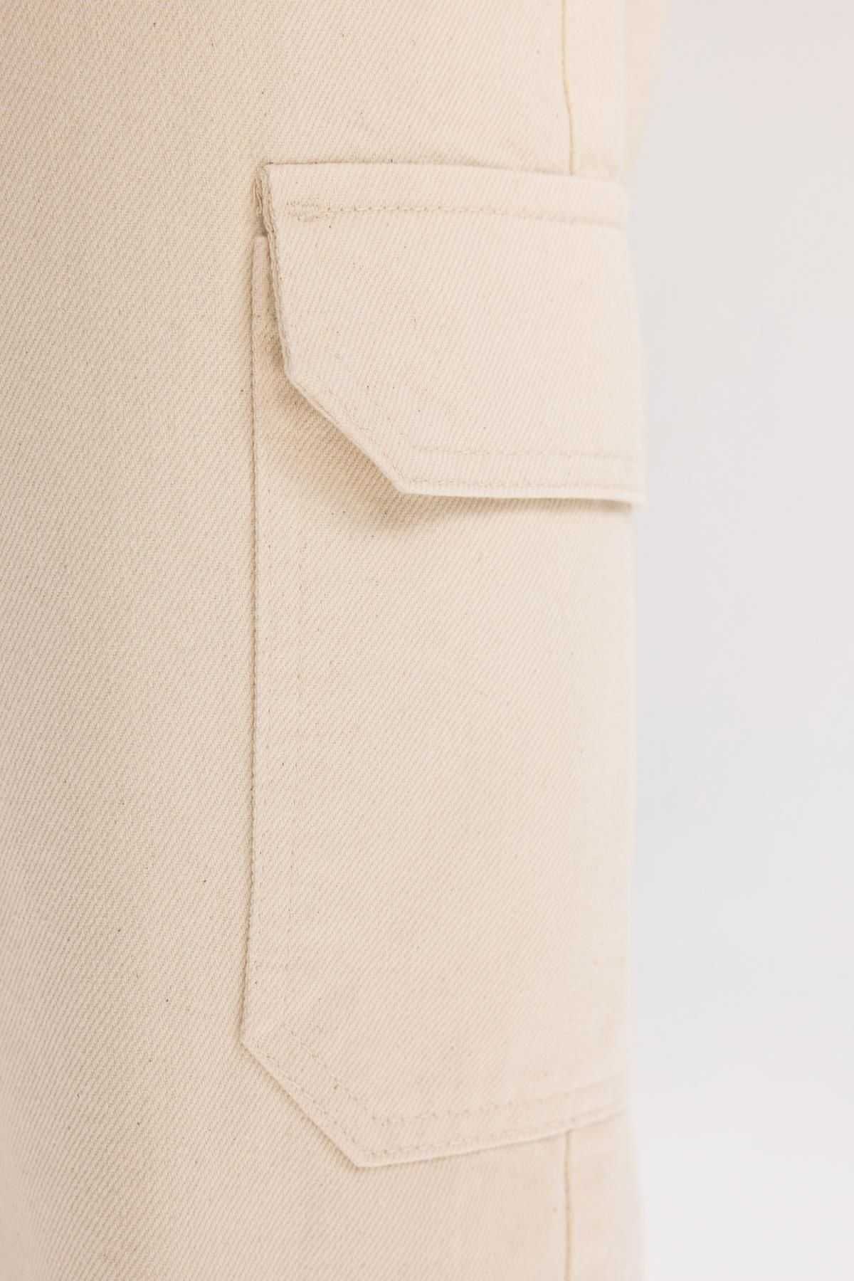 شلوار جین سفید کیسه کاغذی با جیب کمر بلند